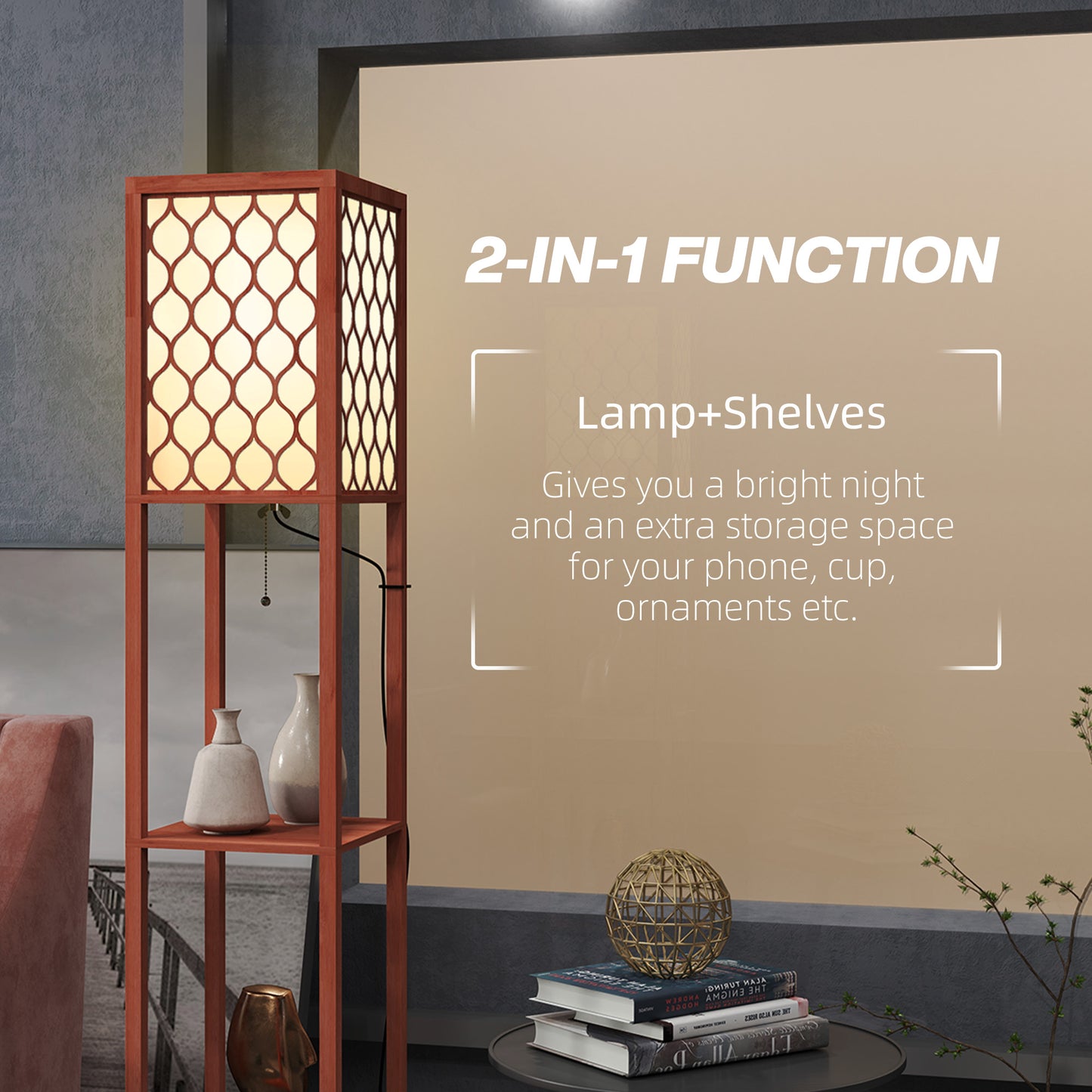 HOMCOM Duo Light Floor Shelves - Brown
