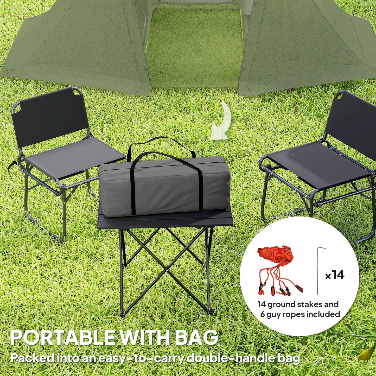 Outsunny 3 Man Camping Tent with Living Area and 2 Bedrooms, 3000mm Waterproof Family Tent with Sewn-in Groundsheet, Portable Dome Tent with Bag for Hiking, Festival, Backpacking, Drak Grey