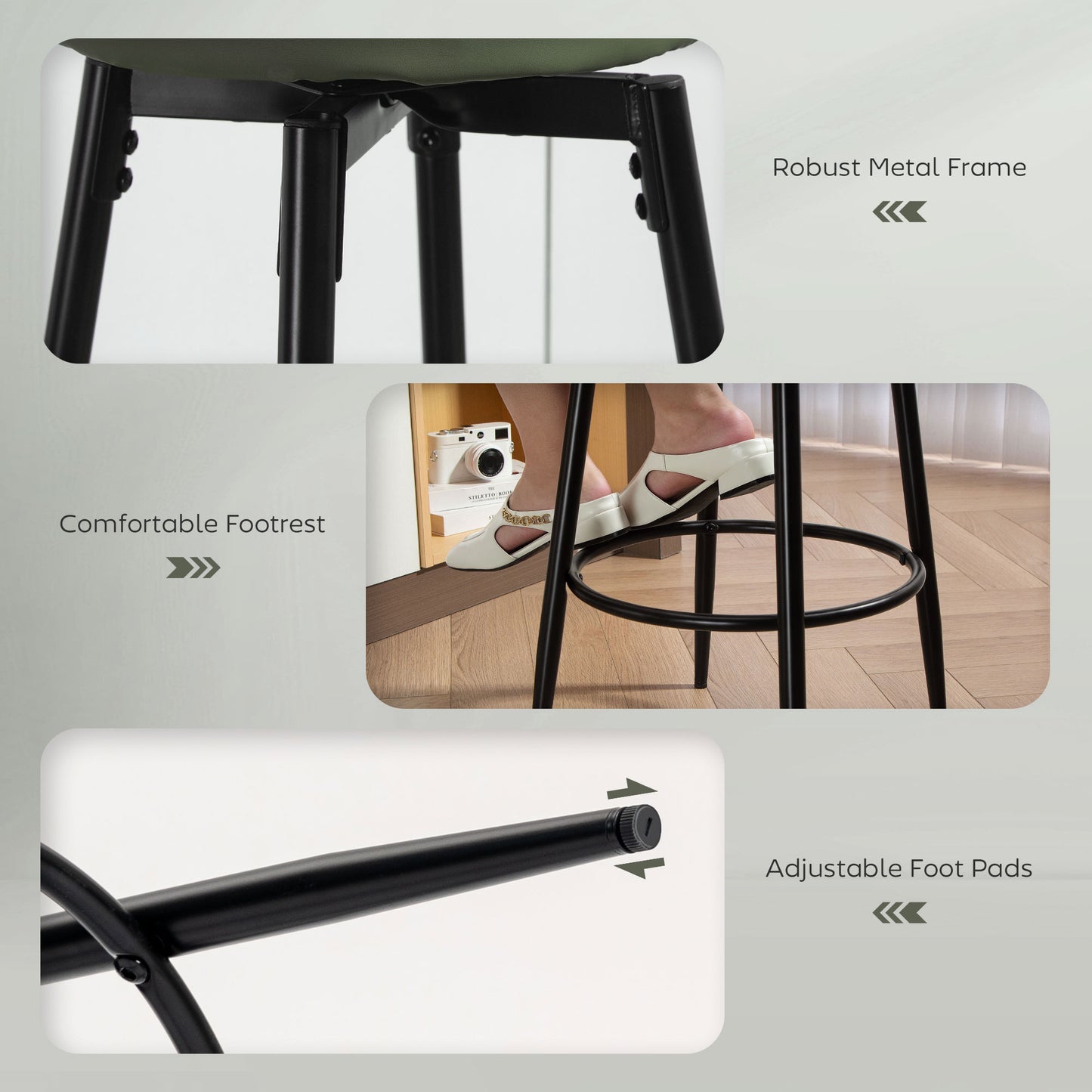 HOMCOM Set of Two Faux Leather Bar Stools - Green/Black