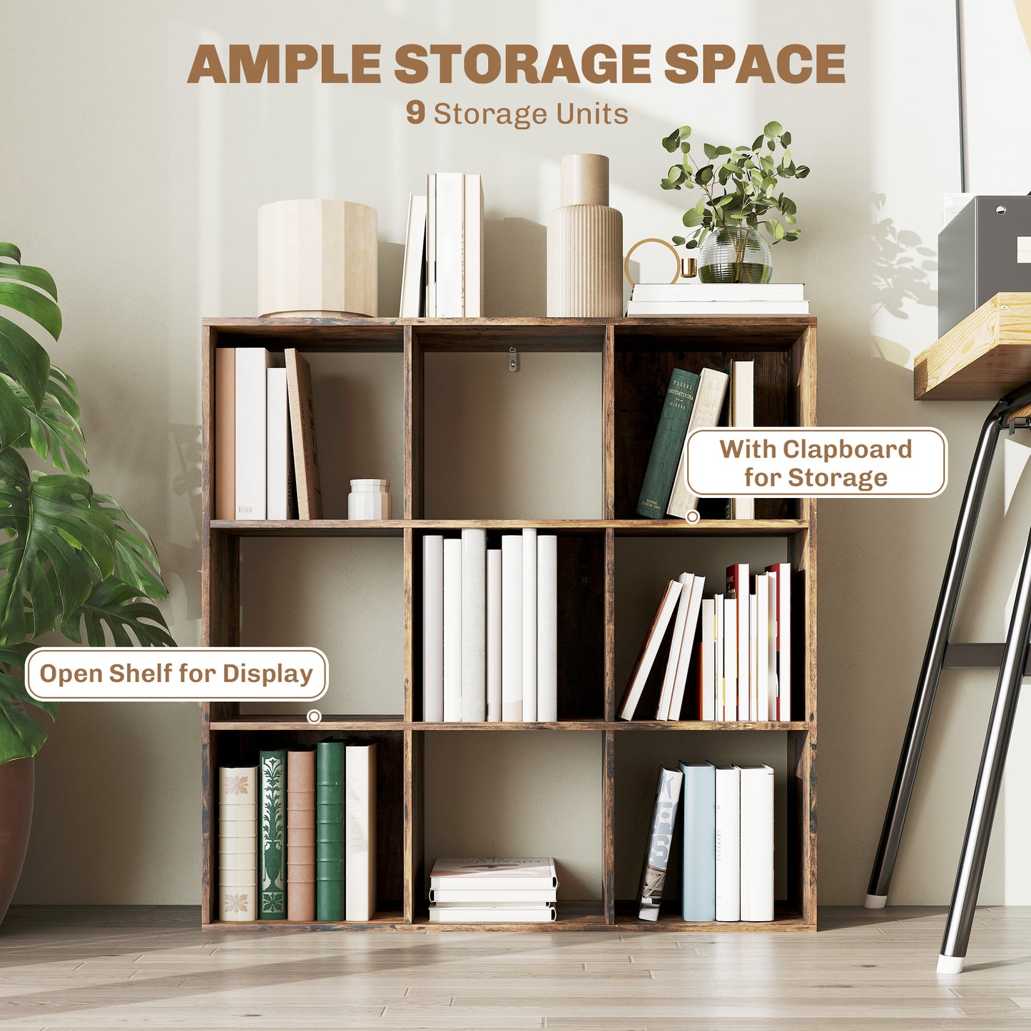 HOMCOM Nine-Cube Storage Shelf - Rustic Brown