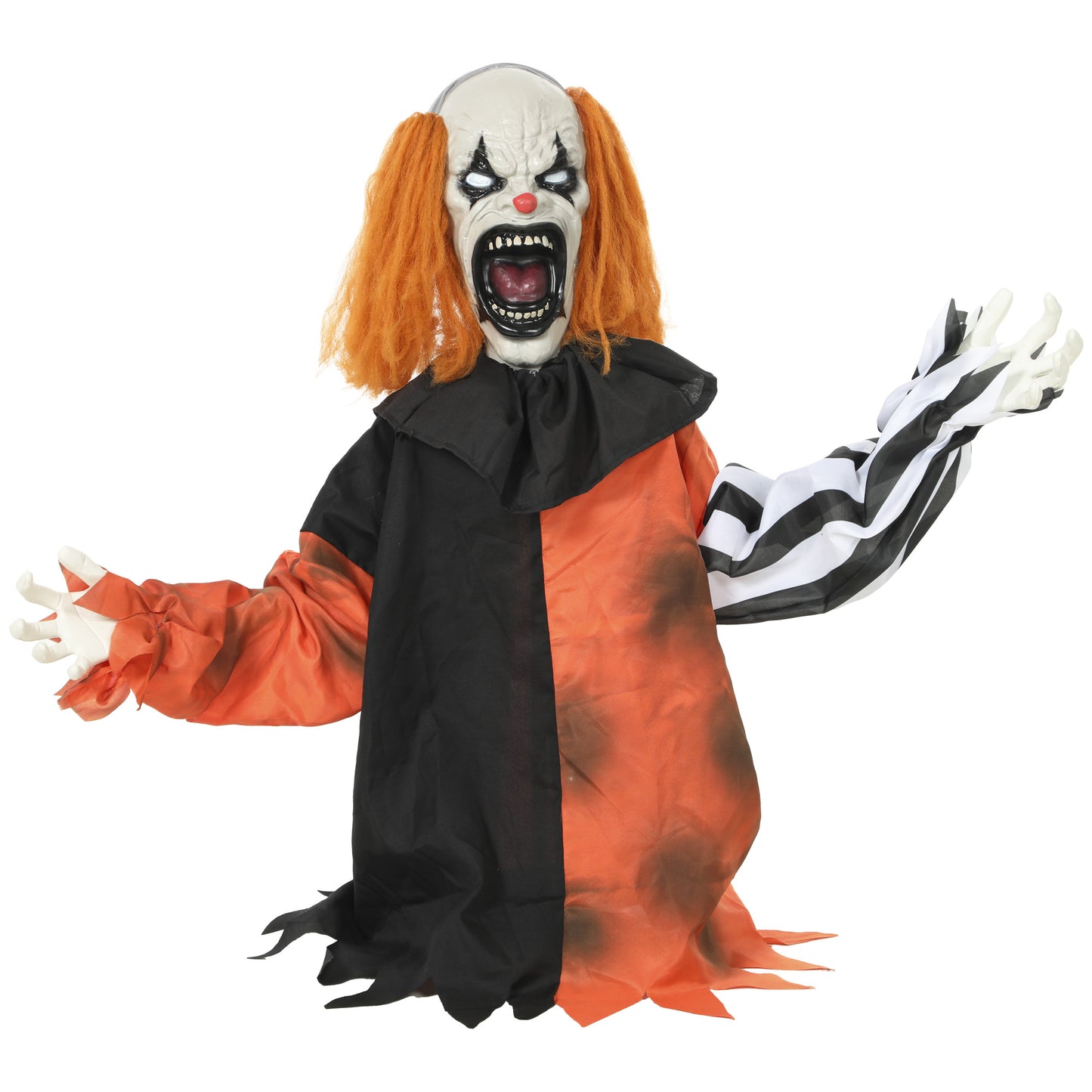 HOMCOM Animated Halloween Face Changing Clown, Animatronic Joker with Cackling Sound, Glowing Eyes, Sound/Touch Activated