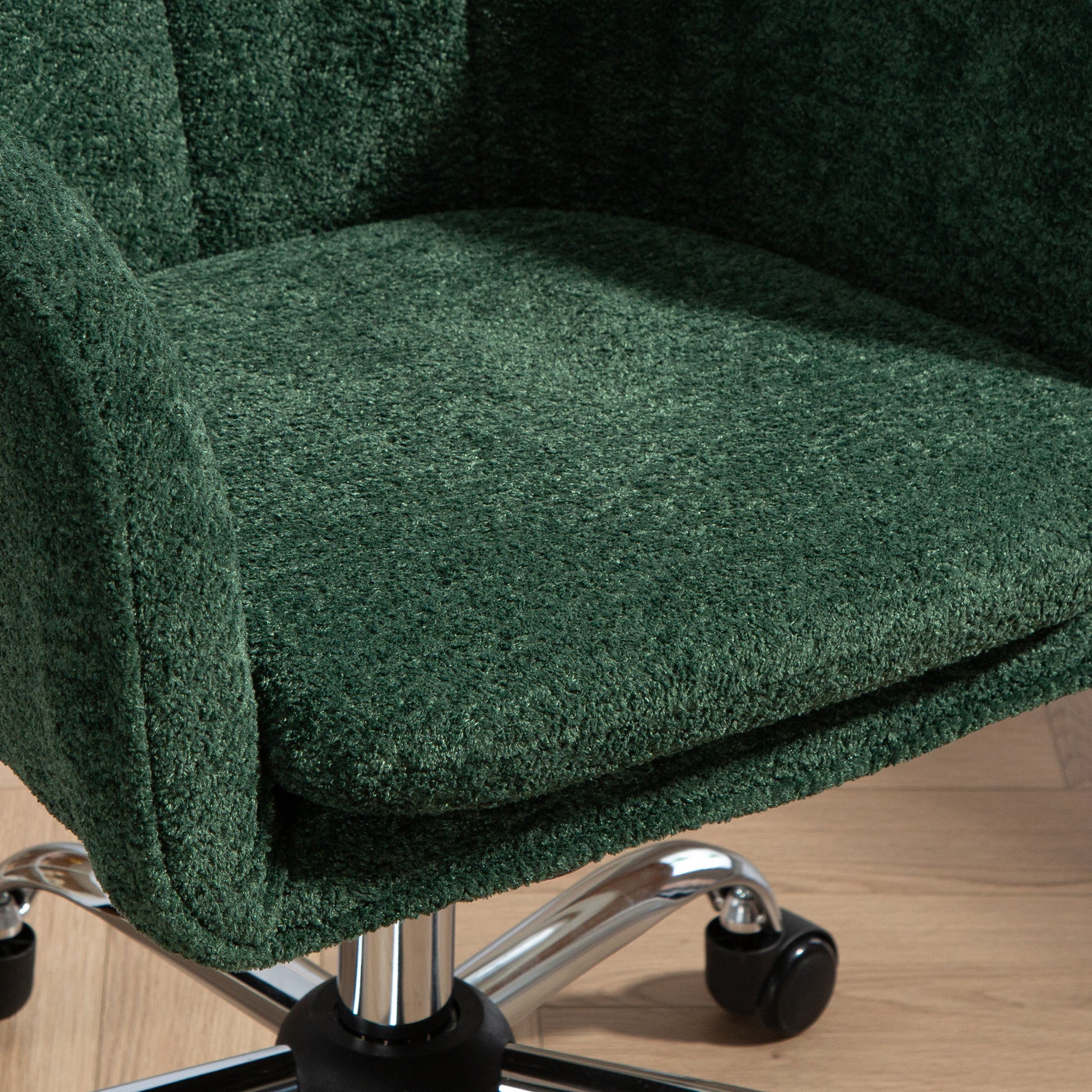 HOMCOM Snow Flannel Office Chair with Padded for Home - Dark Green