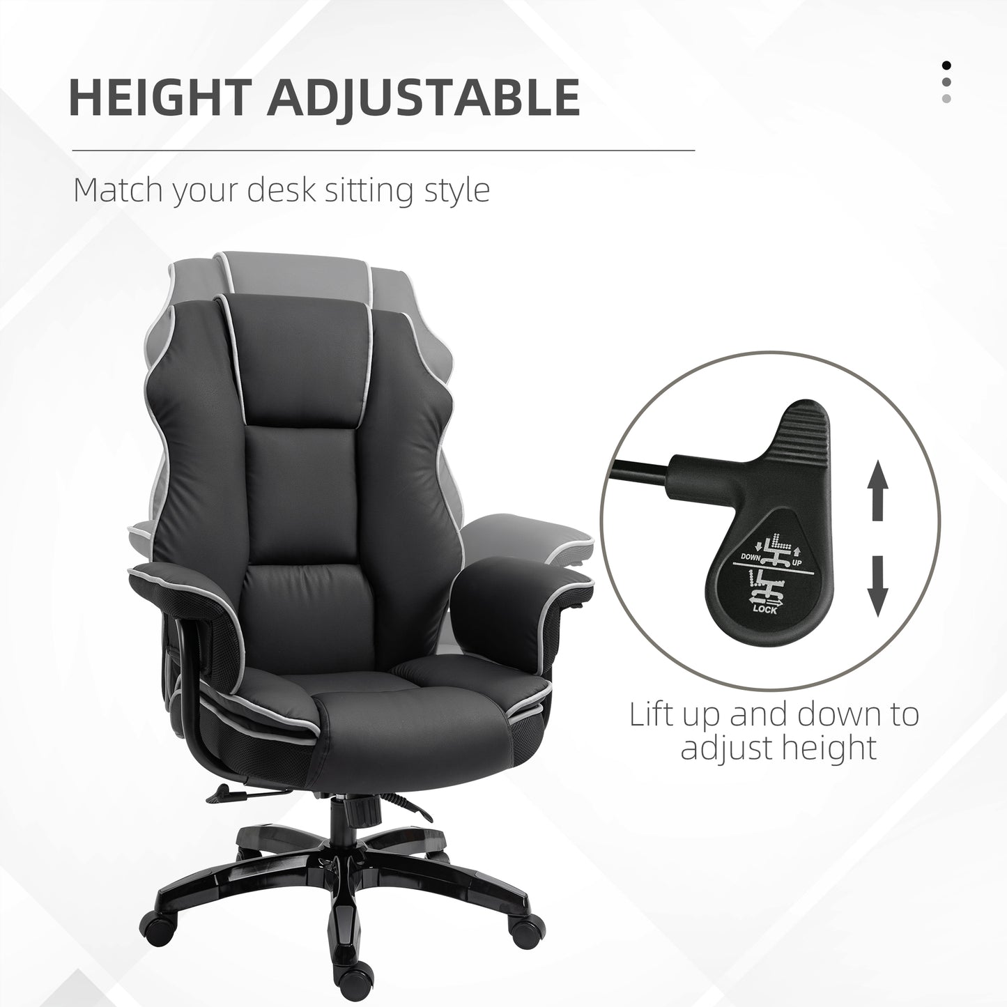 Vinsetto Faux Leather Executive Office Chair, with Contrast Piping - Black/White