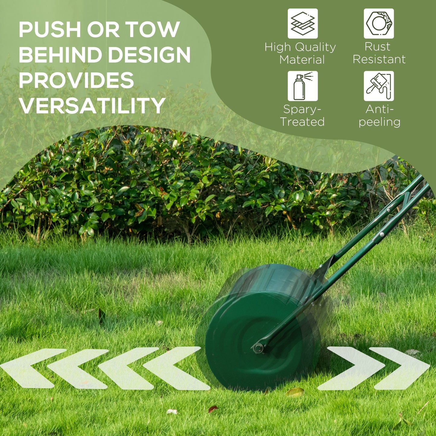 Outsunny 40L Lawn Roller Drum Scraper Bar Collapsible Handle Water or Sand Filled Î¦32cm Green