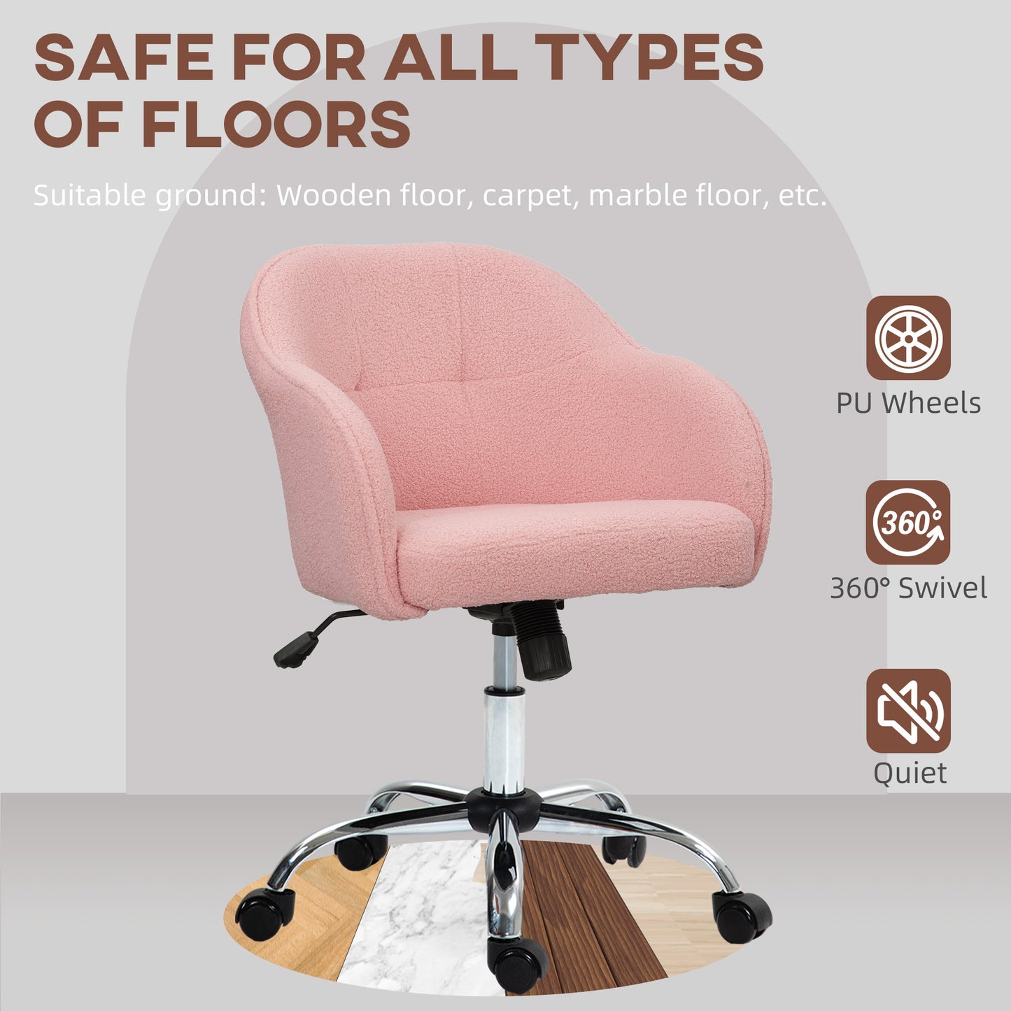 HOMCOM 46-56 cm Teddy Fleece Office Chair - Pink