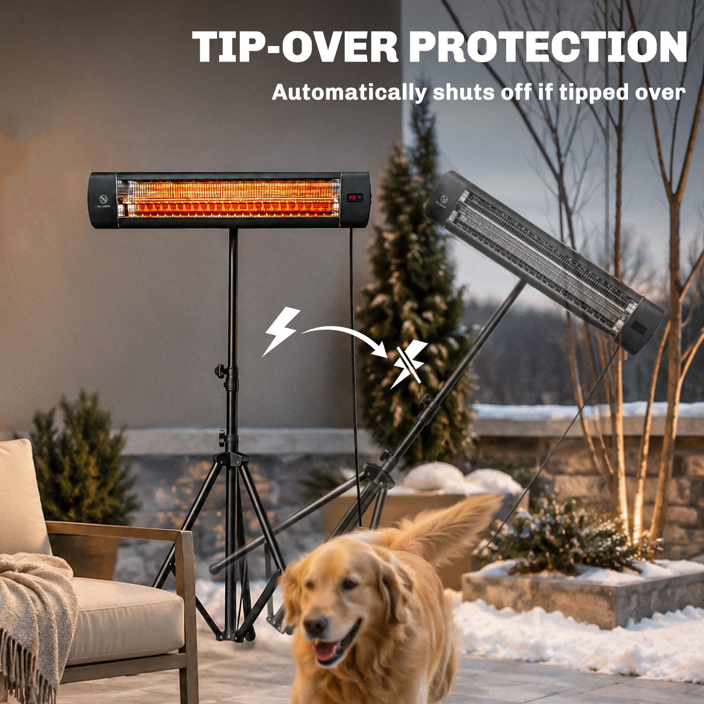 Outsunny 2500 W Electric Infrared Patio Heater, IP65 Outdoor Garden Heater with Tripod, 3 Heat Settings, 24H Timer, Black