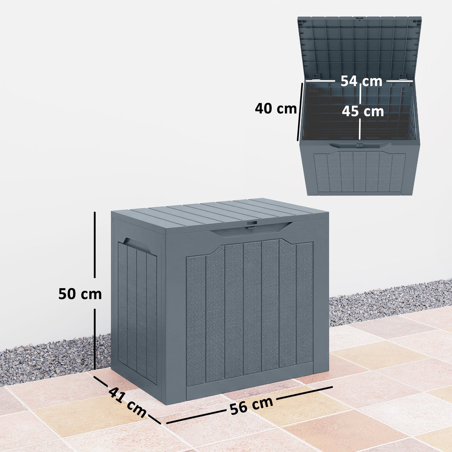 Outsunny 97L Plastic Garden Storage Box, Outdoor Storage Box with Handles, Waterproof Outdoor Storage Container, Light Grey
