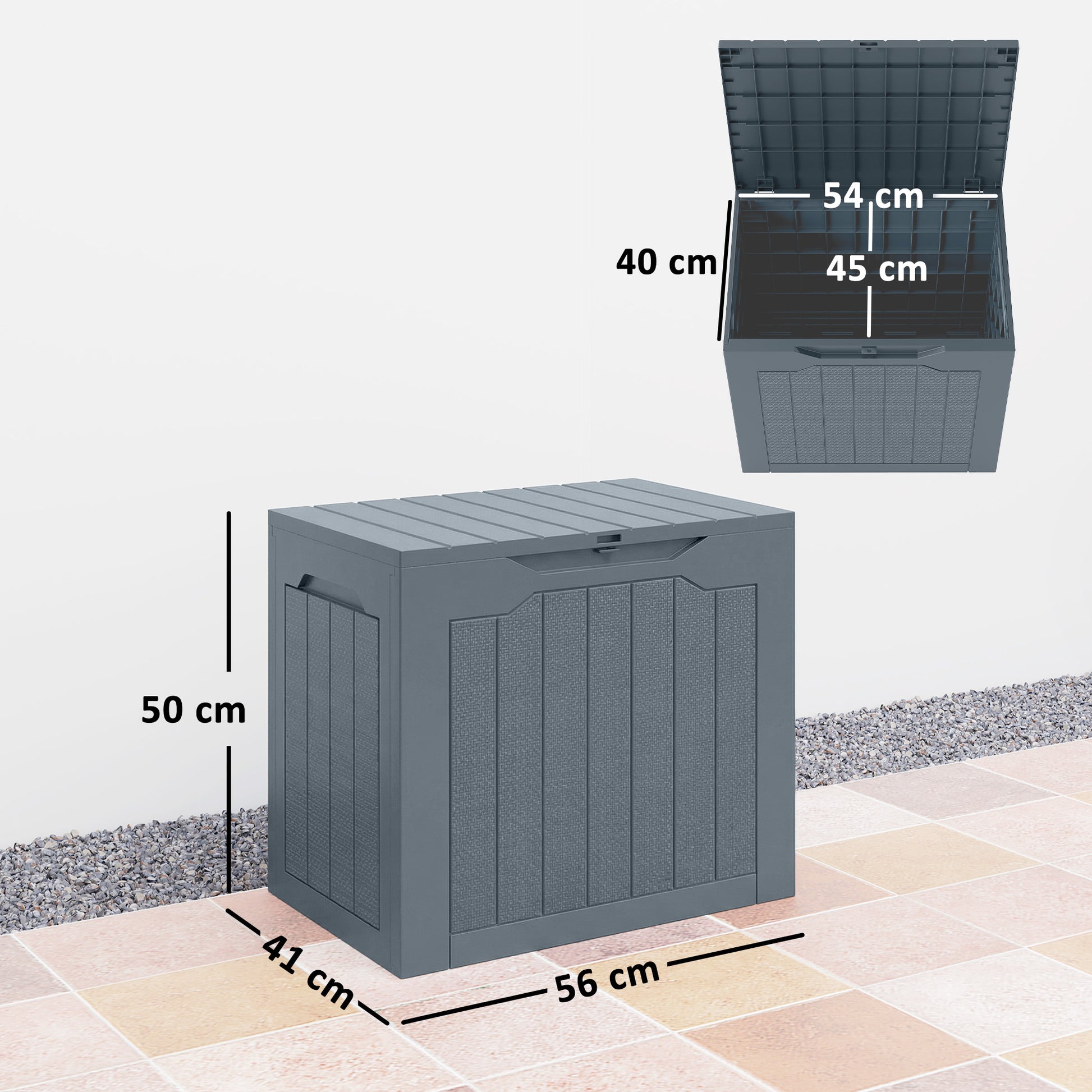 Outsunny 97L Plastic Garden Storage Box, Outdoor Storage Box with Handles, Waterproof Outdoor Storage Container, Light Grey