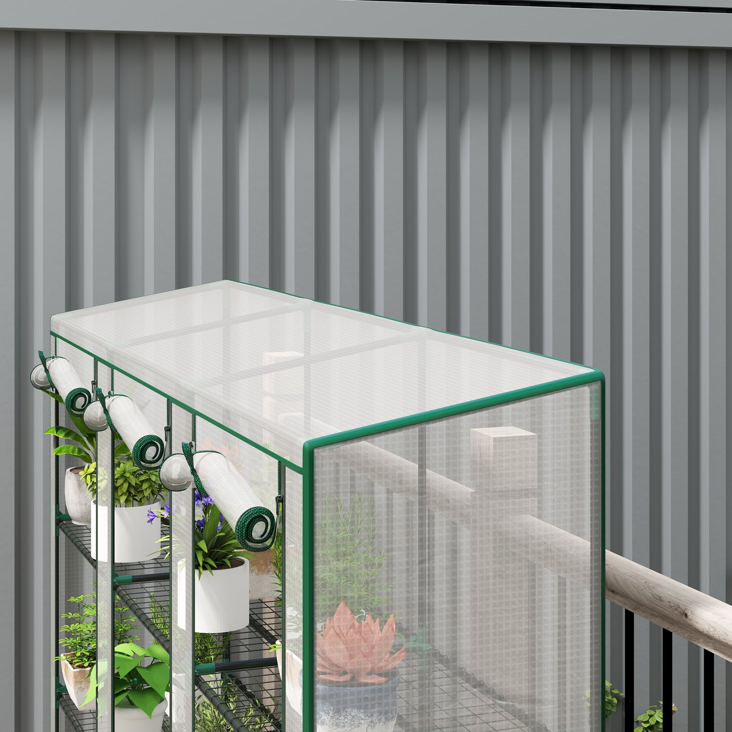 Outsunny 46 x 215 cm Nine-Shelf Greenhouse - White