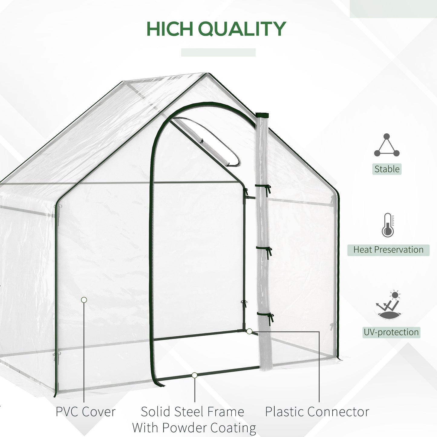 Outsunny Walk In Tomato Greenhouse Garden Outdoor Mini Greenhouse Flower Planter Steel Frame with Zipped Door & Window, PVC Cover, 180 x 100 x 168CM, Clear
