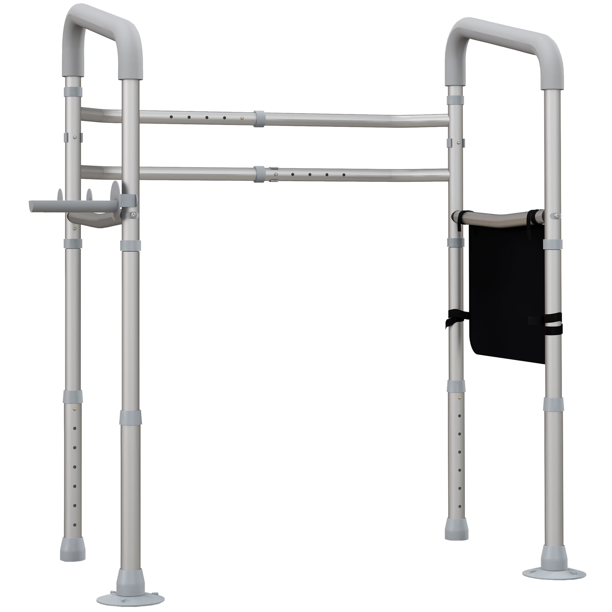 HOMCOM Free Standing Toilet Frame, Height and Width Adjustable Toilet Safety Frame with Arms, 2 Additional Suction Cups, Storage for Elderly, Disabled, Handrail Grab Bar, 136kg Weight Capacity Default Title