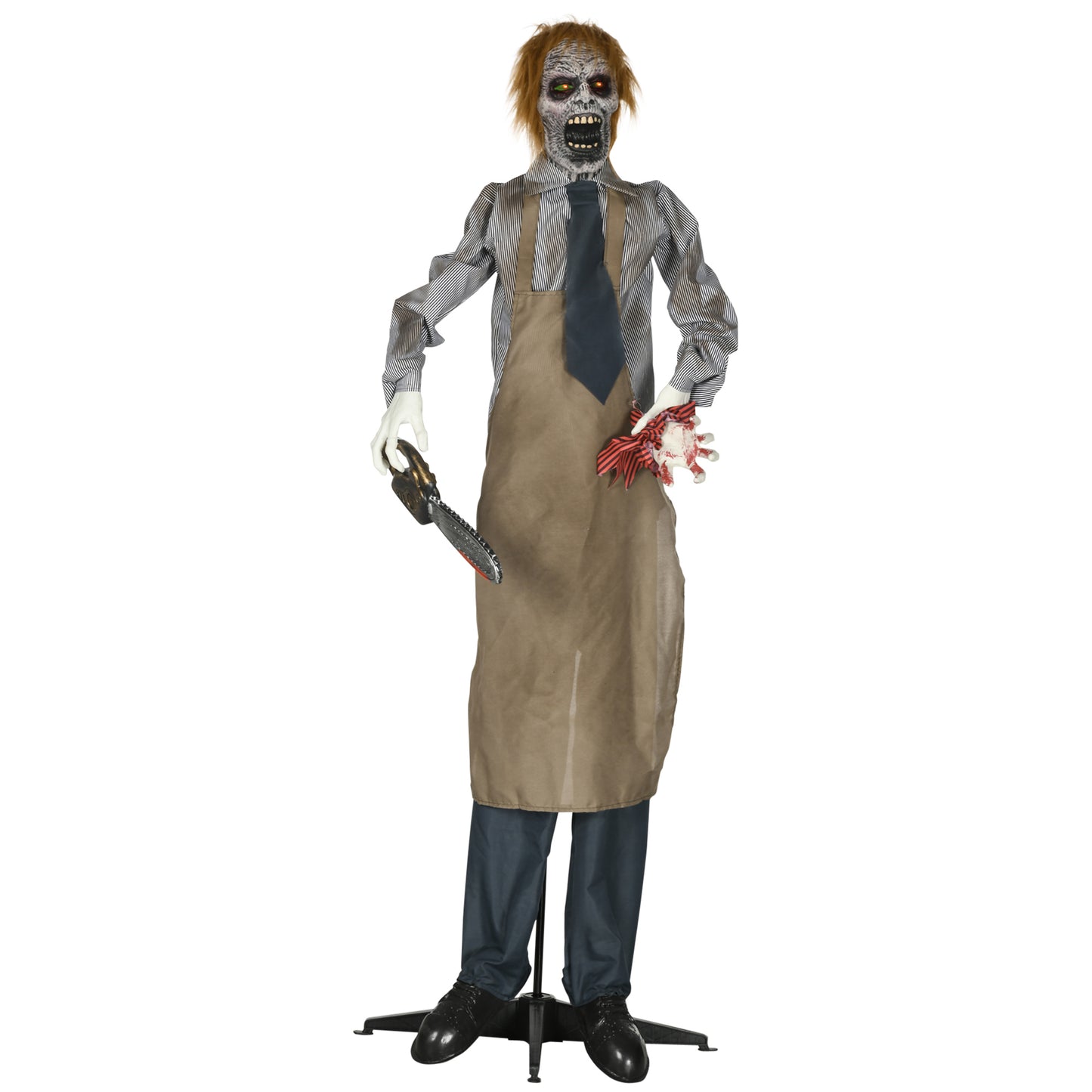 HOMCOM 5.5ft Life Size Halloween Animatronic Standing Chainsaw Killer, with Light Up Eyes, Sound Activated Moving Body, Scary Halloween Decorations, Battery Operated, Indoor Party Props Default Title