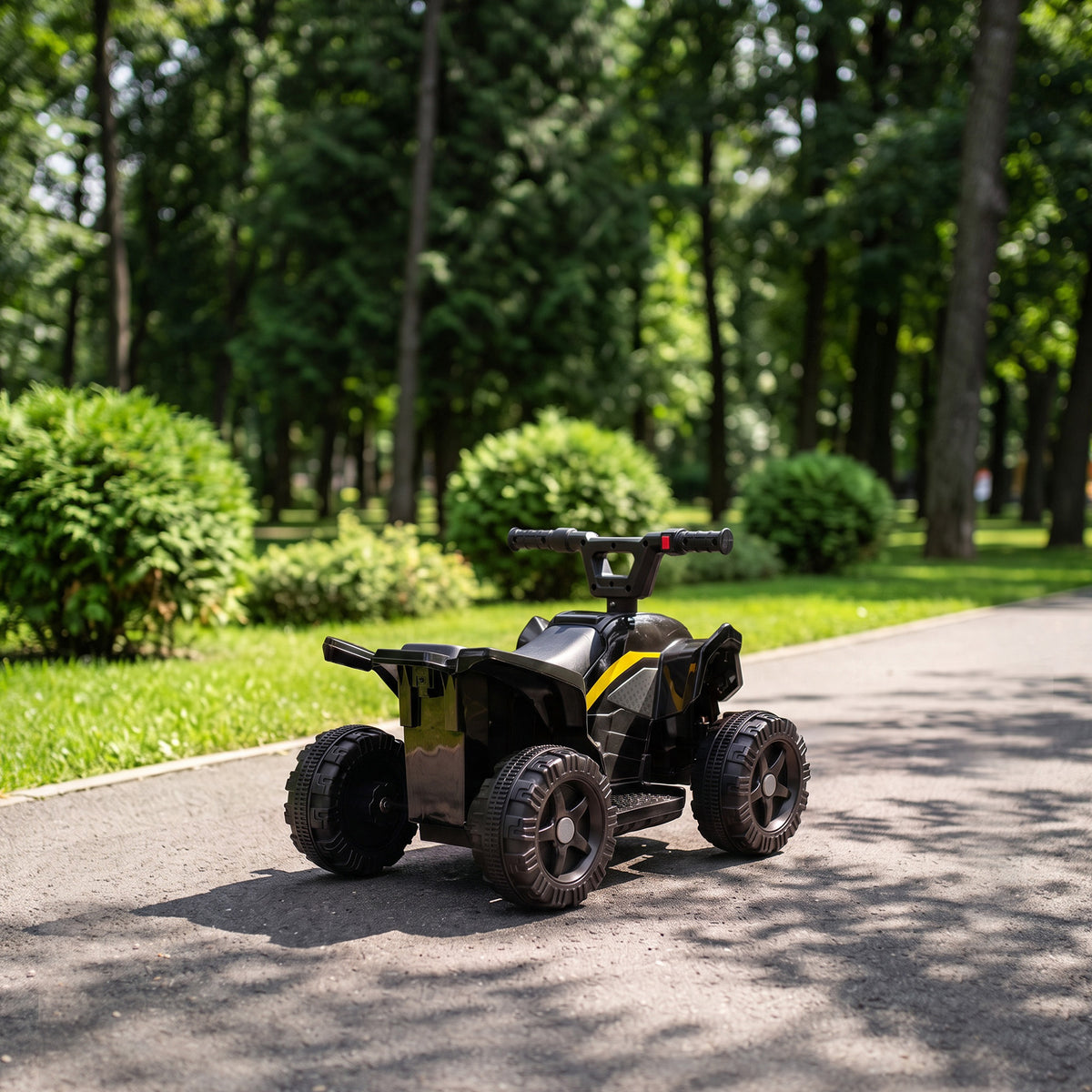 AIYAPLAY 6V Battery Powered Kids ATV, Quad Bike w/ Handlebar Button Control, Max 1.2MPH, Max 55lbs Load, for 18-48 Months, Black