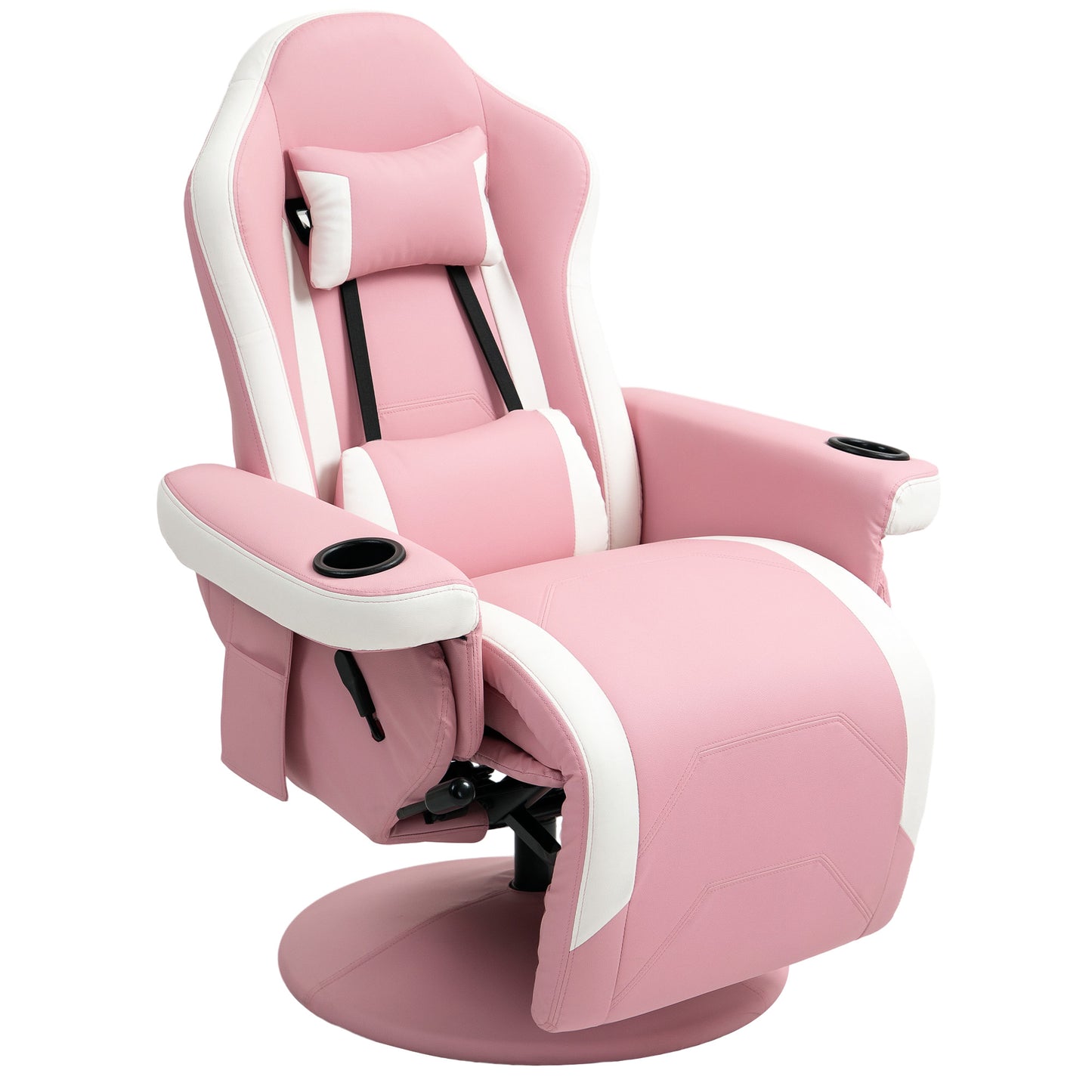HOMCOM Manual Recliner Armchair PU Leather Lounge Chair w Adjustable Leg Rest, 135Â° Reclining Function, 360Â° Swivel, Pink