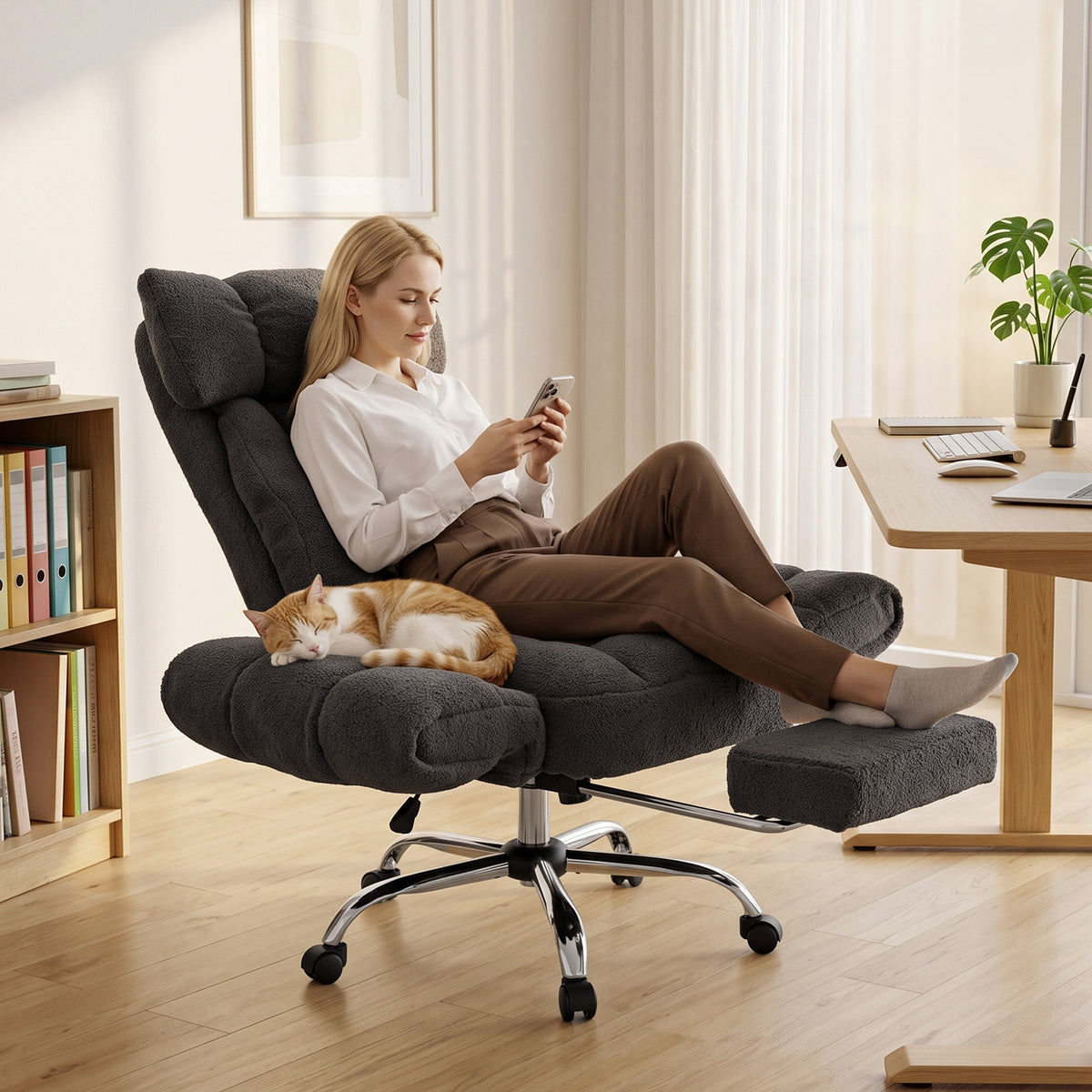 HOMCOM Criss Cross Office Chair with Flip-Up Armrests, Reclining Desk Chair with Wide Seat, Footrest, Wheels, Dark Grey