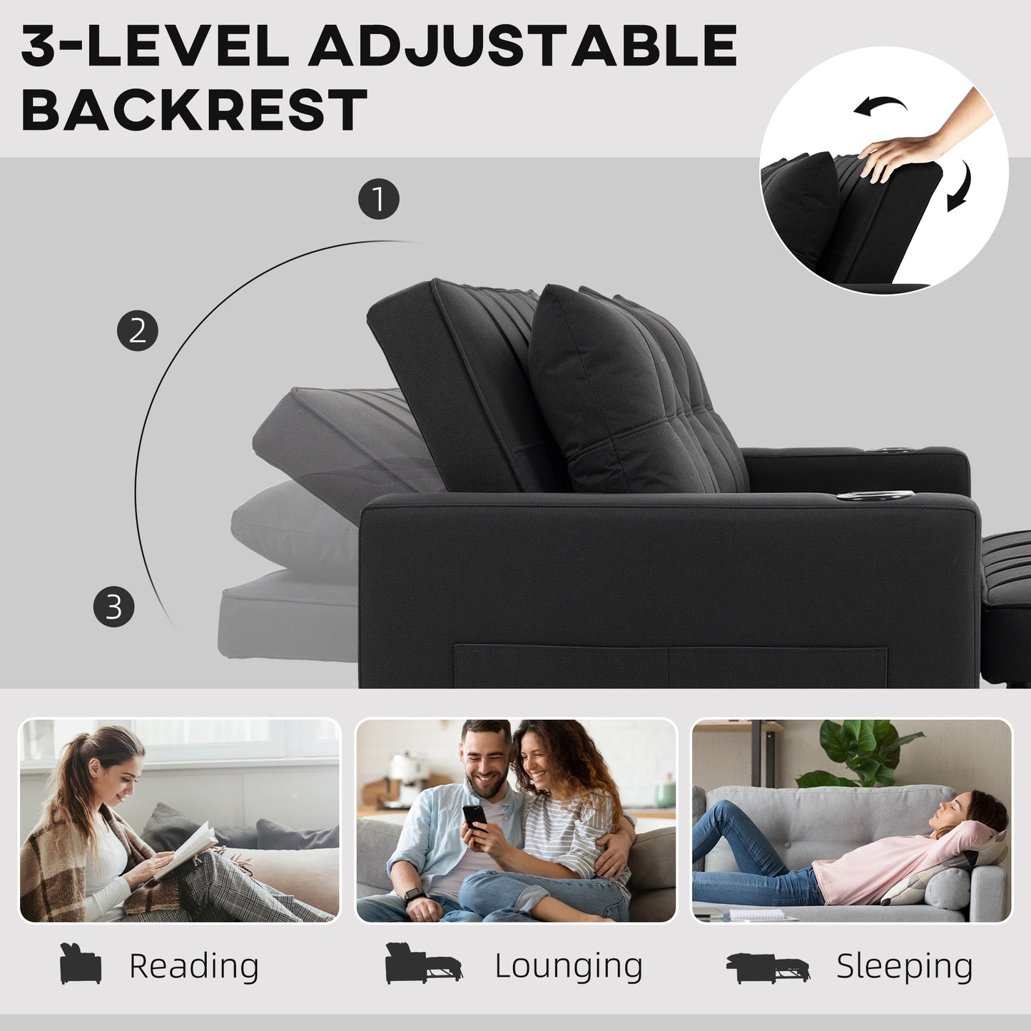 HOMCOM Two-Seater Pull-Out Sofa Bed - Black