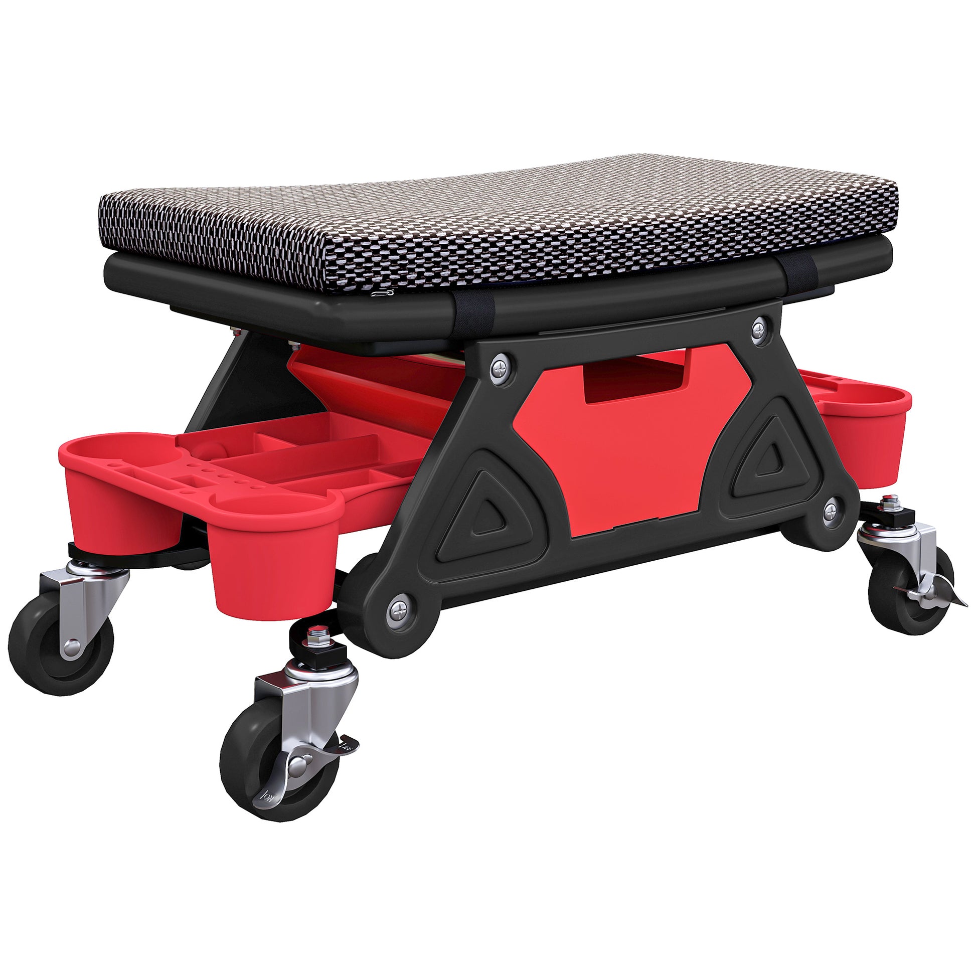 HOMCOM Rolling Mechanic Stool, 135kg Capacity Workshop Stool, 360Â° Swivel Roller Padded Creeper Seat with Wheels, Slide Out Tool Trays and Drawer for Garage, Shop, Auto Repair, Black