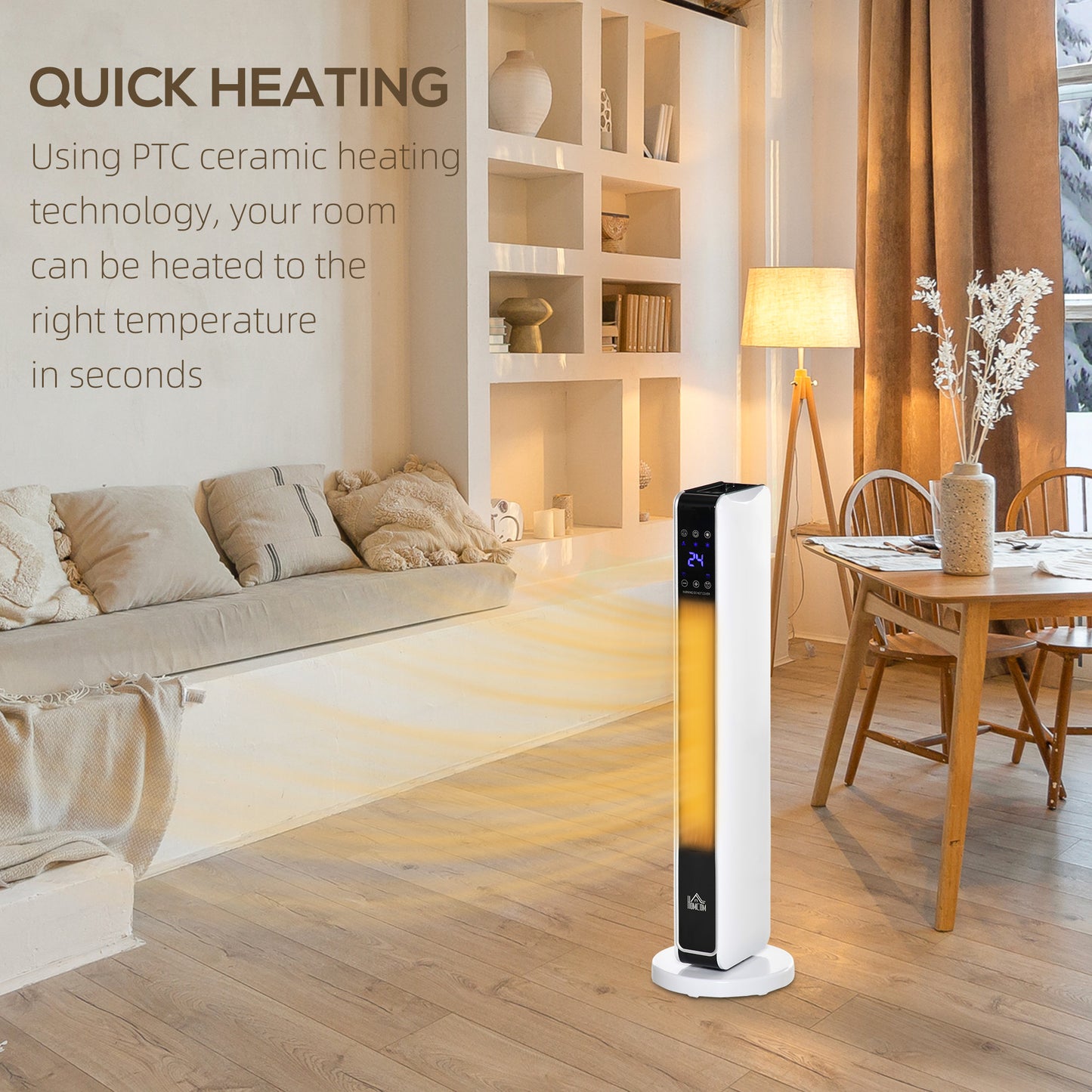 HOMCOM 1100W/2200W Space Heater with 65Â° Oscillation & 8-Hour Timer and Overheat & Tip Over Protection, Room Heater with 2 Heat and Fan for Bedroom, 29 inch
