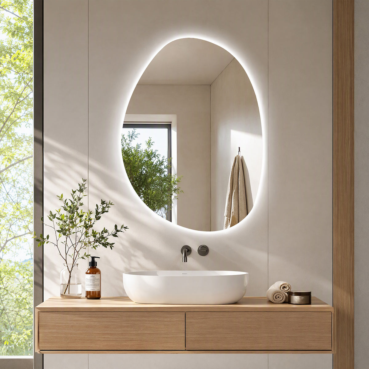 HOMCOM 80x60cm Bathroom Mirror with LED Lights, 3 Colours Dimmable, Anti-Fog, Memory & Touch Switch, IP44