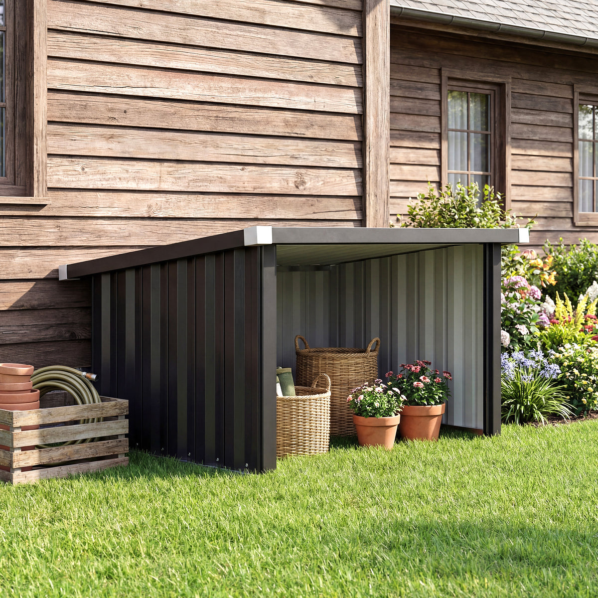 Outsunny Robot Mower Garage with Sloped Roof for Robotic Lawn Mower Storage, Weatherproof, 108 x 86 x 62.5 cm, Dark Grey