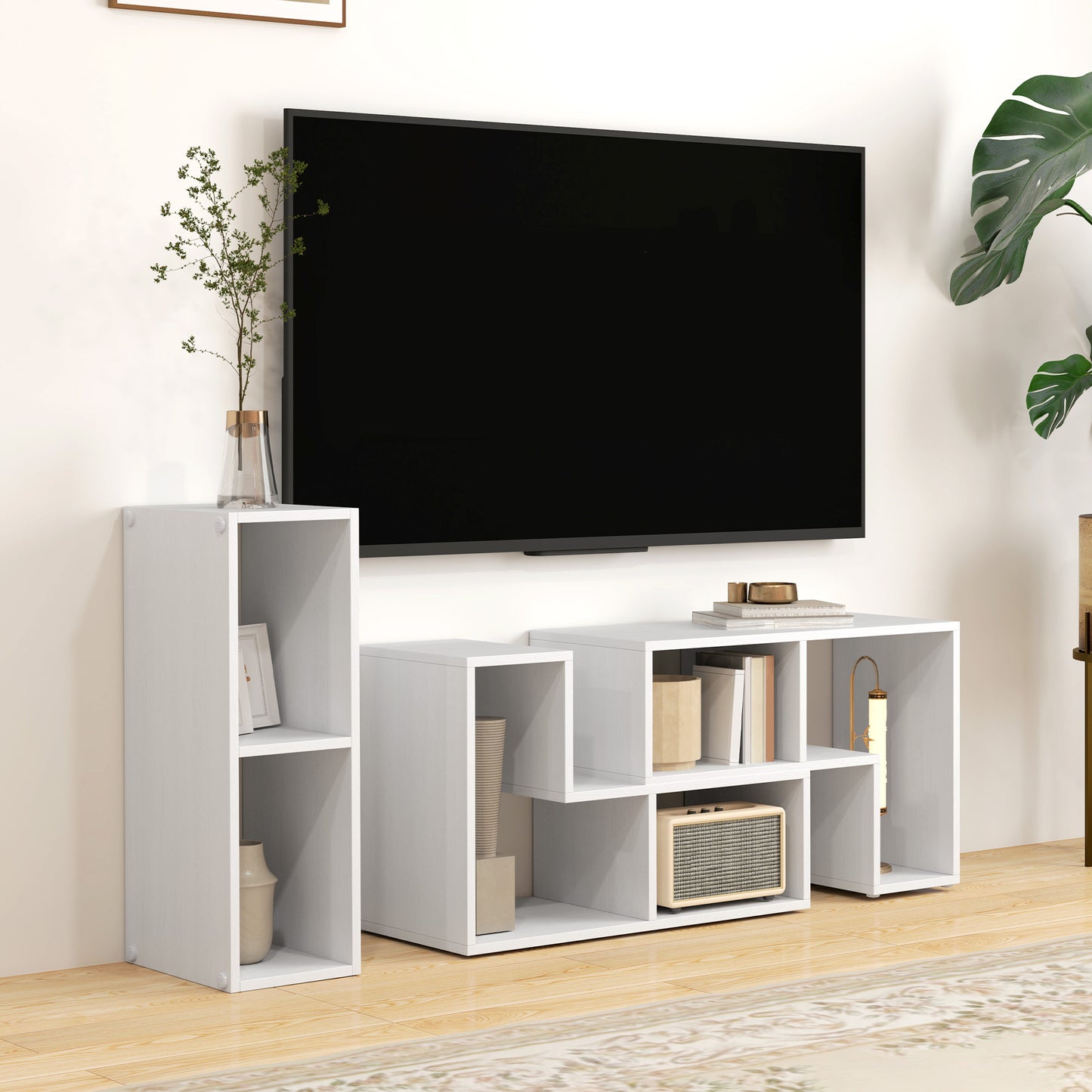 HOMCOM Three-Block Modular TV Stand - White Wood-Effect