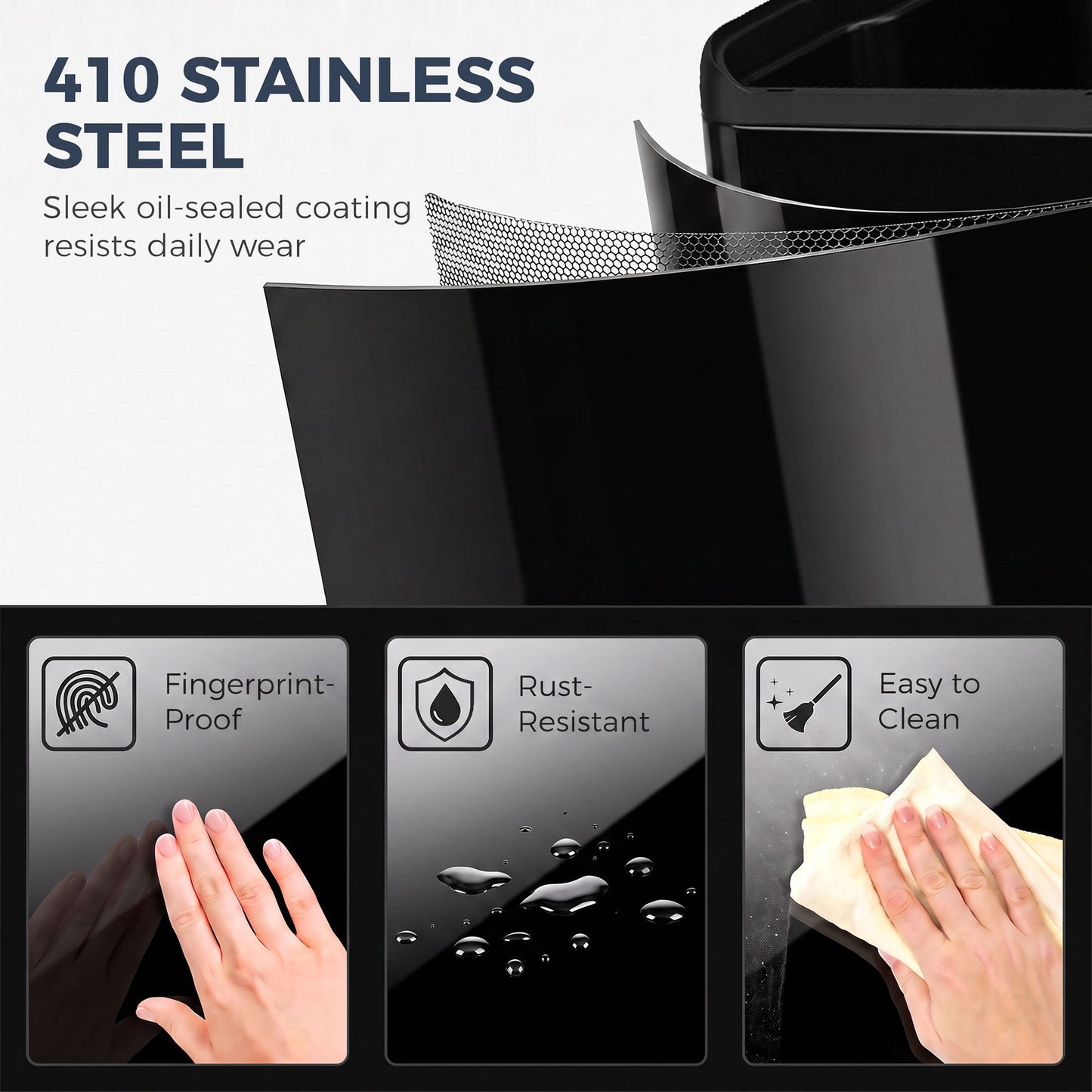 HOMCOM 2 x 30L Double Kitchen Bin, Stainless Steel Pedal Rubbish Bin with Dual Compartments, Soft Close Lids, High Gloss Black