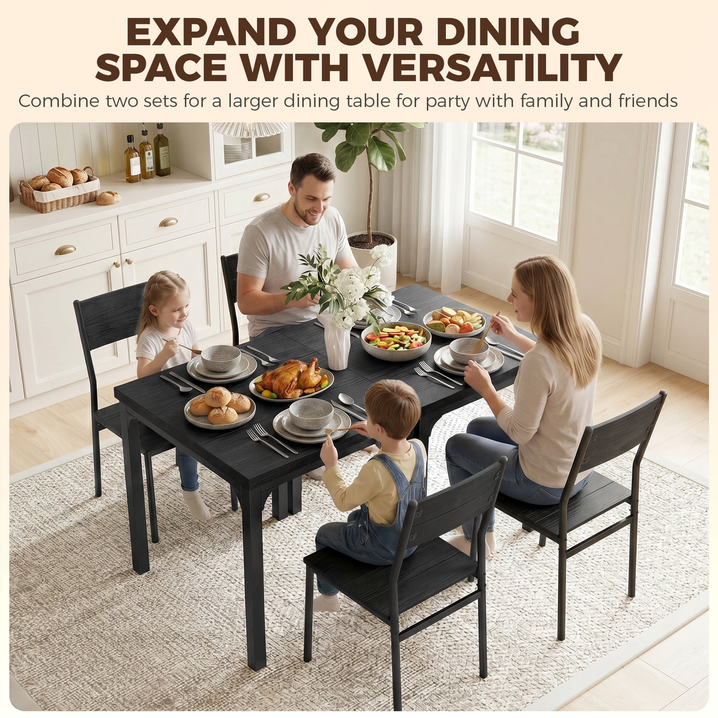 HOMCOM 3 Piece Space-Saving Kitchen Table and Chairs, Dining Table Set for 2 with Metal Legs, Black Wood Effect