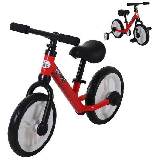 HOMCOM 11 Inch Kids Balance Bike Training Pedal Bicycle W/ Removable Stabilizers EVA Tyres Adjustable Seat Height 2 to 5 Years Gift for Boys Girls Red - LiamsBargains.co.uk
