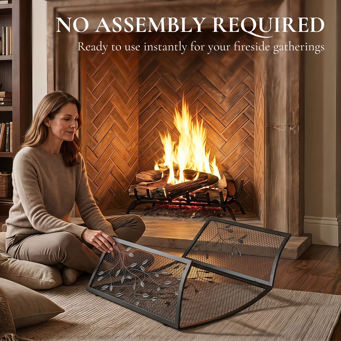 HOMCOM 3-Panel Folding Fireplace Screen for Hearth Protection, Heat-Resistant Metal Fire Spark Guard, Black