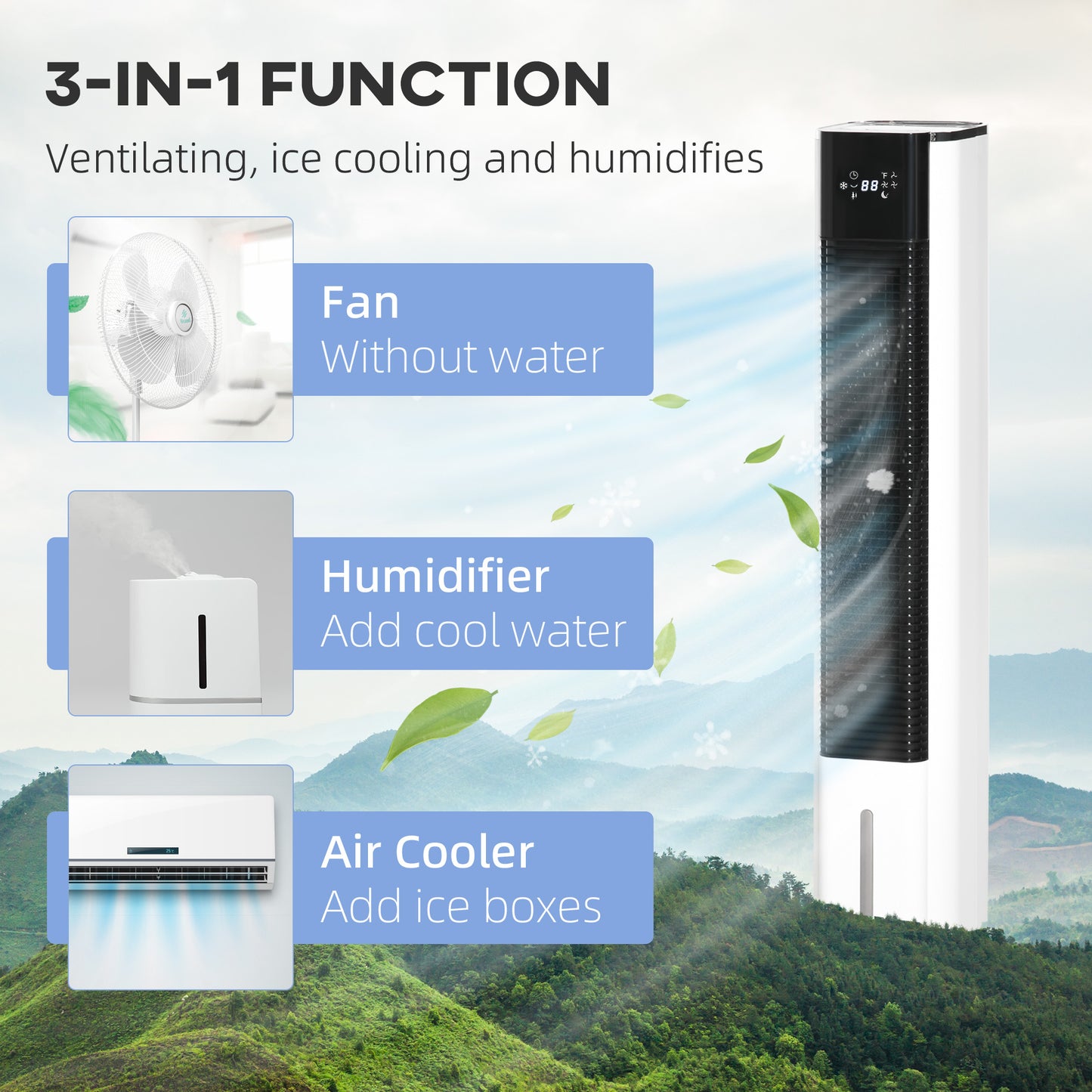 HOMCOM Portable Air Cooler, 6L Tank Humidifier Evaporative Ice Cooling Fan Water Conditioner Unit with 3 Modes, 3 Speed, Remote, Timer, Oscillating for Home Bedroom, White