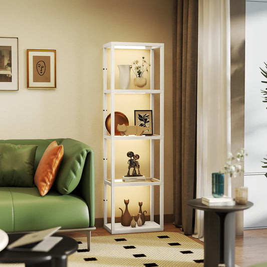 HOMCOM Four-Shelf Floor Lamp - Bleached Oak