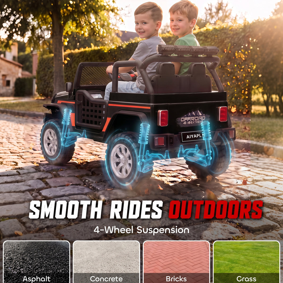 AIYAPLAY 12V Kids Electric Ride on Car with 2 Motors, Remote Control, Soft Start, Four-Wheel Suspension, Seat Belt