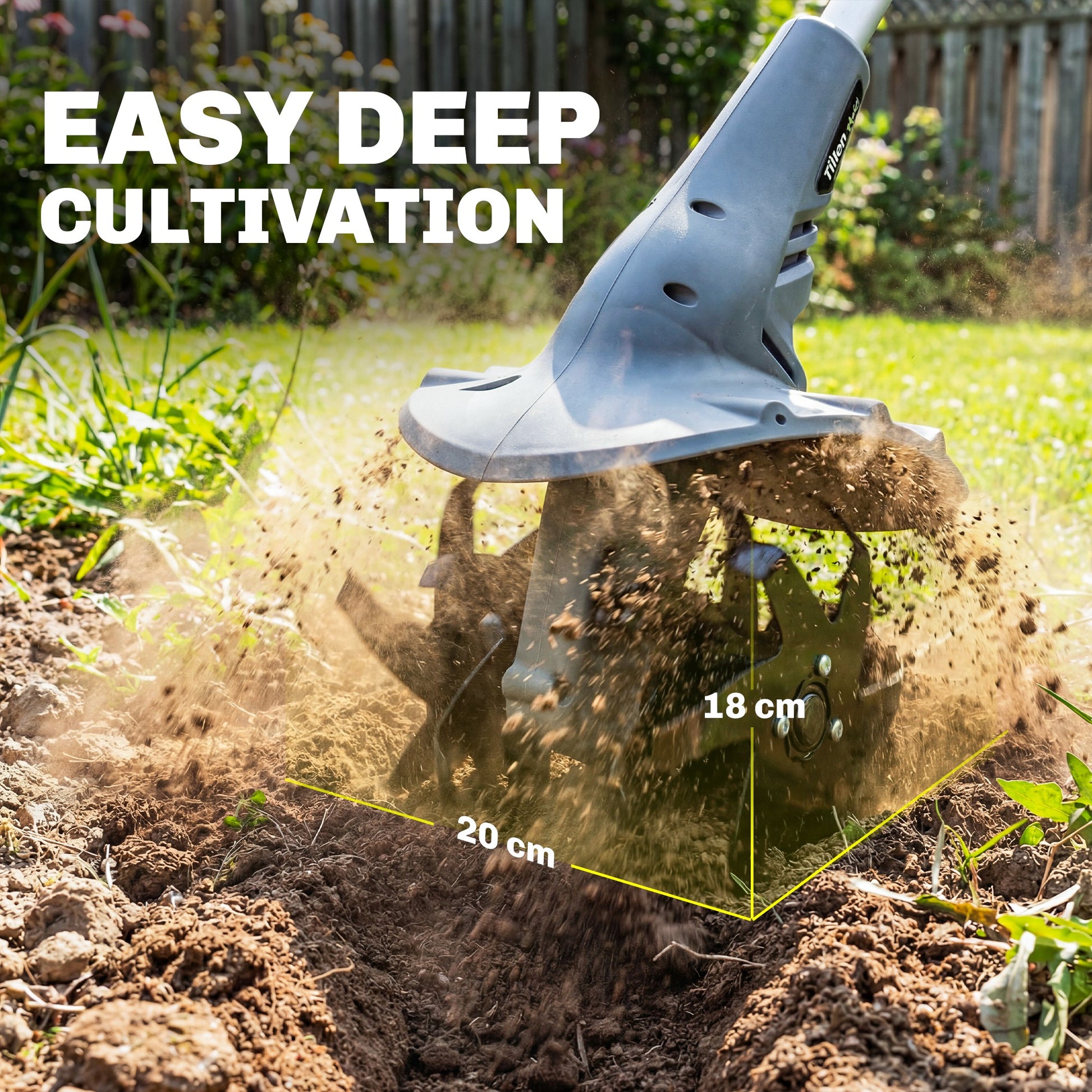 Outsunny Cordless Tiller, 18V Electric Garden Rotavator with 2 x 4000mAh Batteries, Charger, 20cm Tilling Width & 18cm Depth