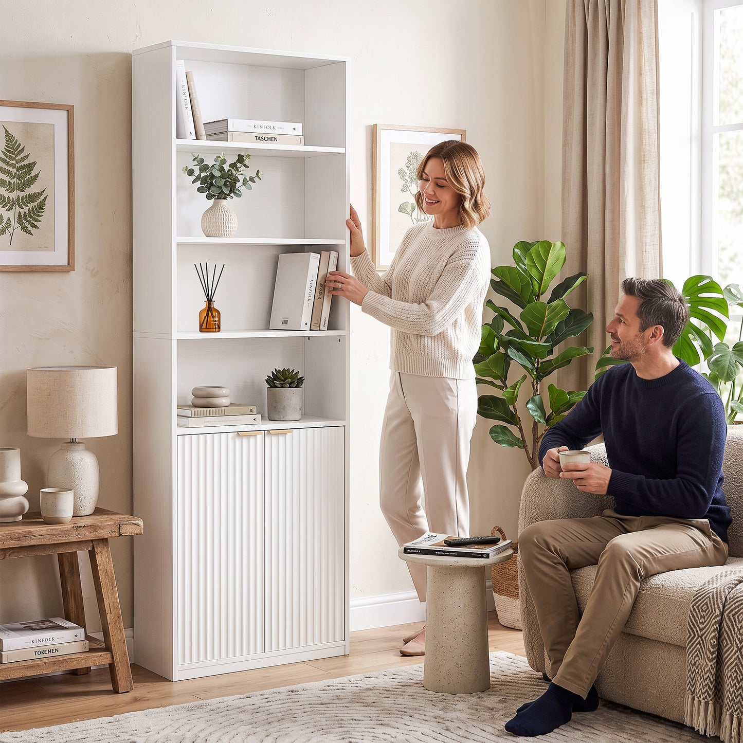 HOMCOM Bookcase Adjustable Shelf Bookshelf Anti-Tip Hardware 6-Tier, White