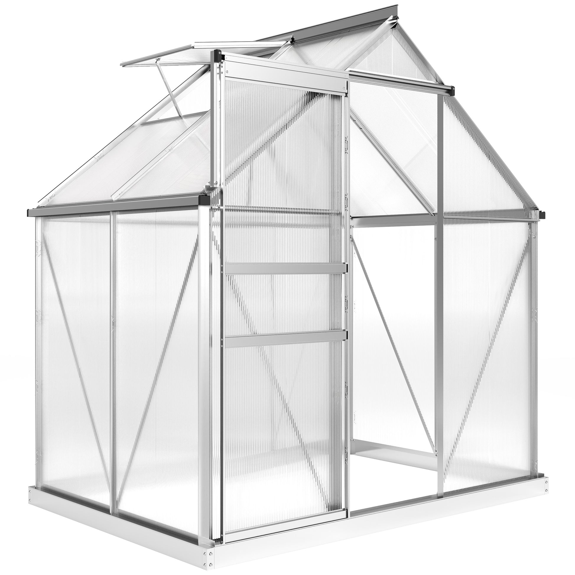 Outsunny 192.5 x 131cm Walk-In Polycarbonate Greenhouse - Silver-Tone Default Title
