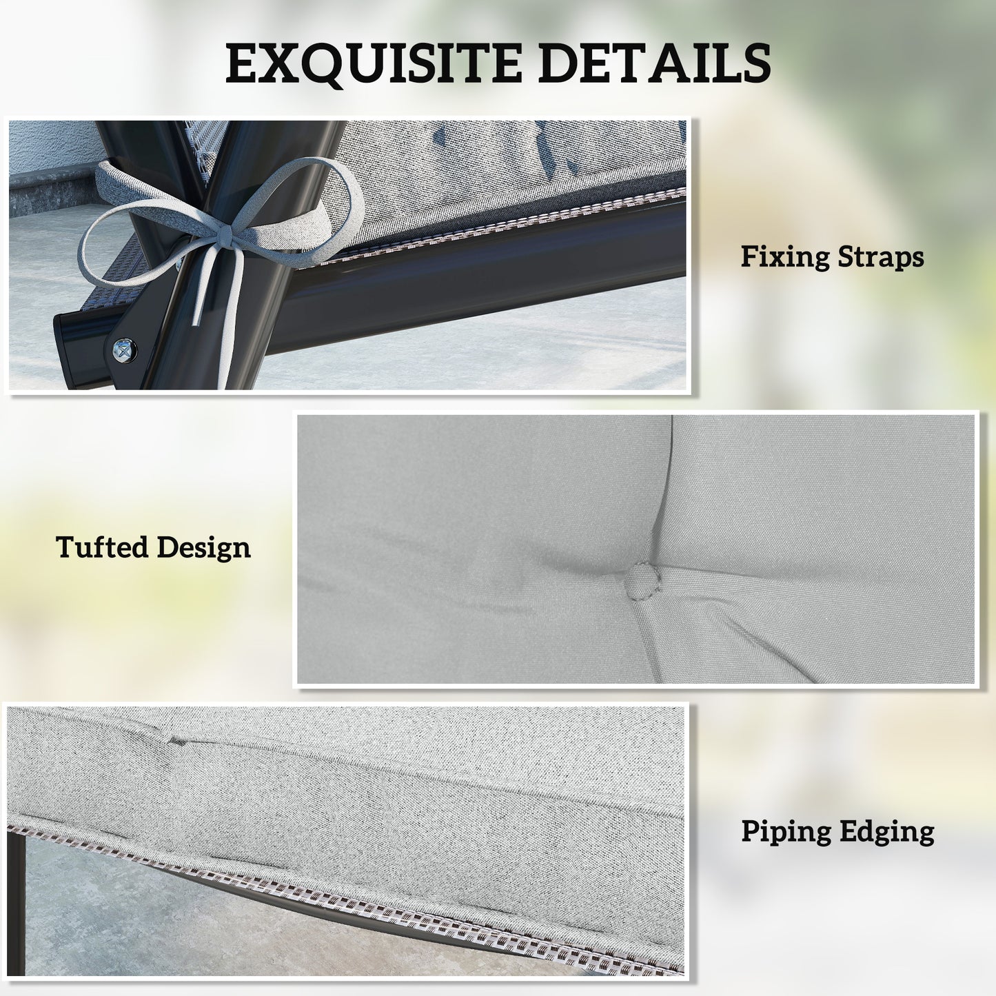 Outsunny Set of 4 Garden Seat Cushion with Ties, 42 x 42cm Replacement Dining Chair Seat Pad, Light Grey