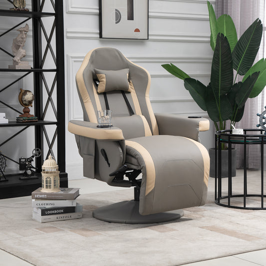 HOMCOM Manual Recliner Armchair PU Leather Lounge Chair w/ Adjustable Leg Rest, 135° Reclining Function, 360Â° Swivel, Grey