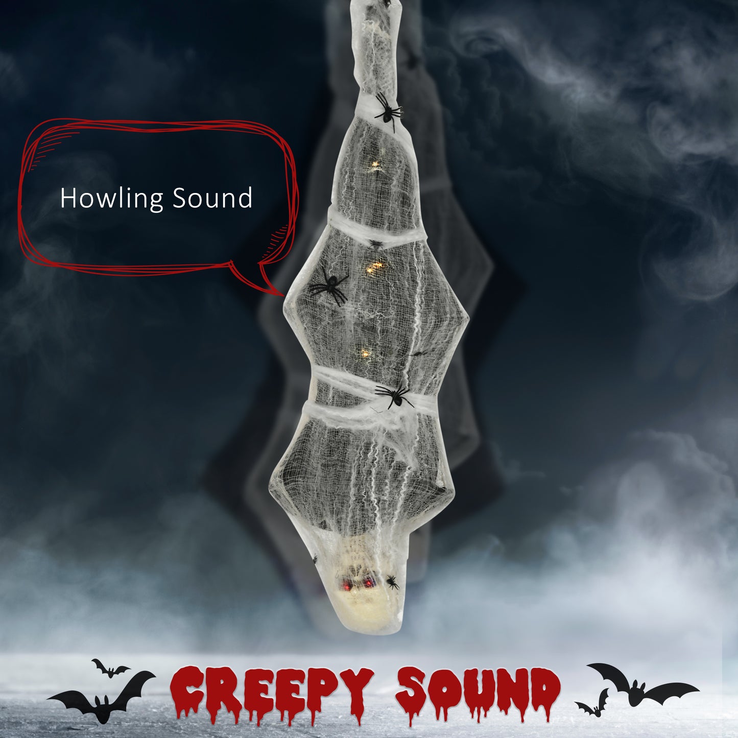 HOMCOM 4.7ft Life Size Outdoor Halloween Decoration Hanging Mummy with Spider Web, Animated Prop Decor with Sound and Motion Activated, Light Up Eyes, Howling Sound, Posable Arms, Moving Body