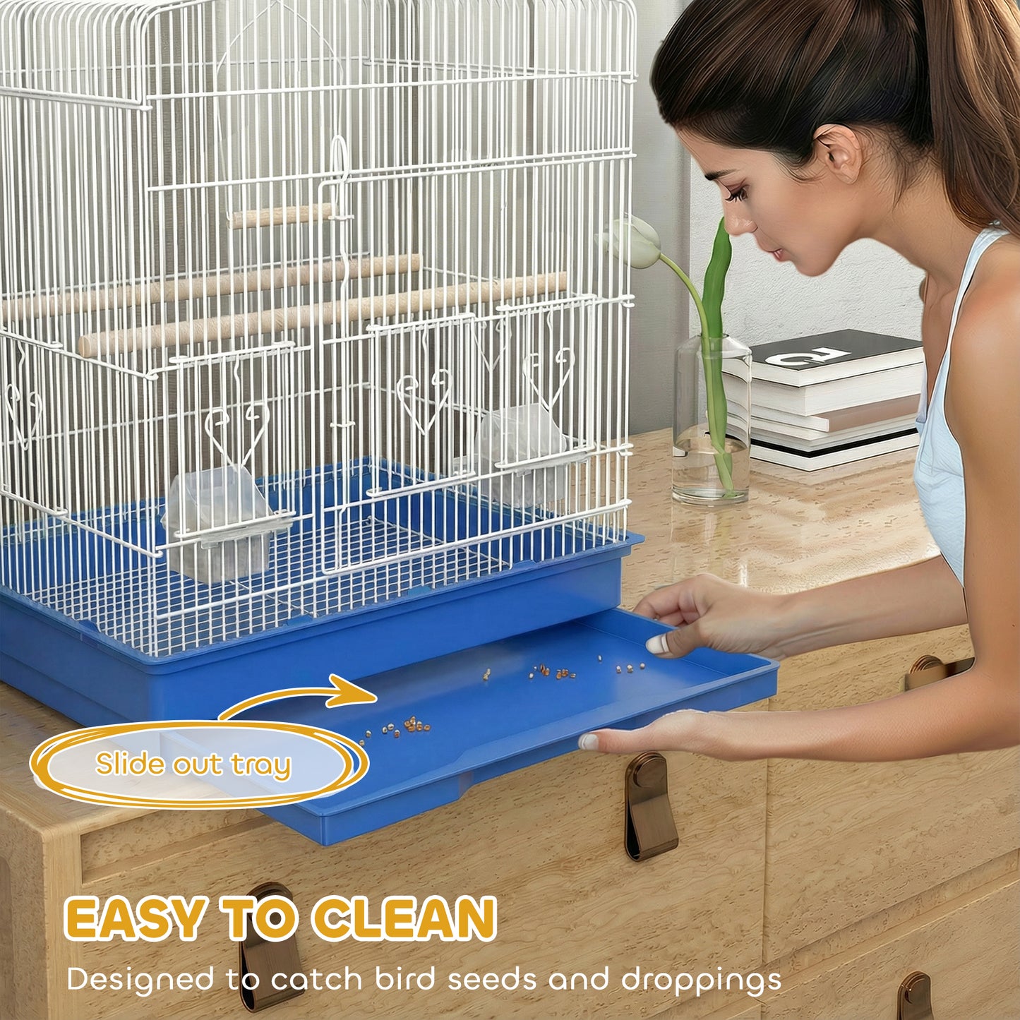 PawHut Large Metal Bird Cage with Perches, Food Bowls, Swing, for Budgies, Parakeets, Blue