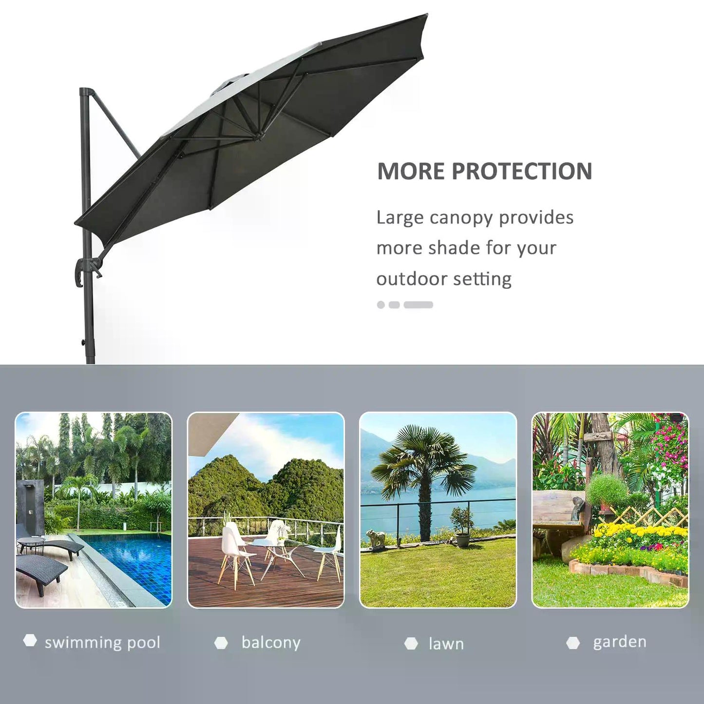 Outsunny 3(m) Offset Parasol Cantilever Hanging Umbrella 360Â° Rotation w/ Base Dark Grey