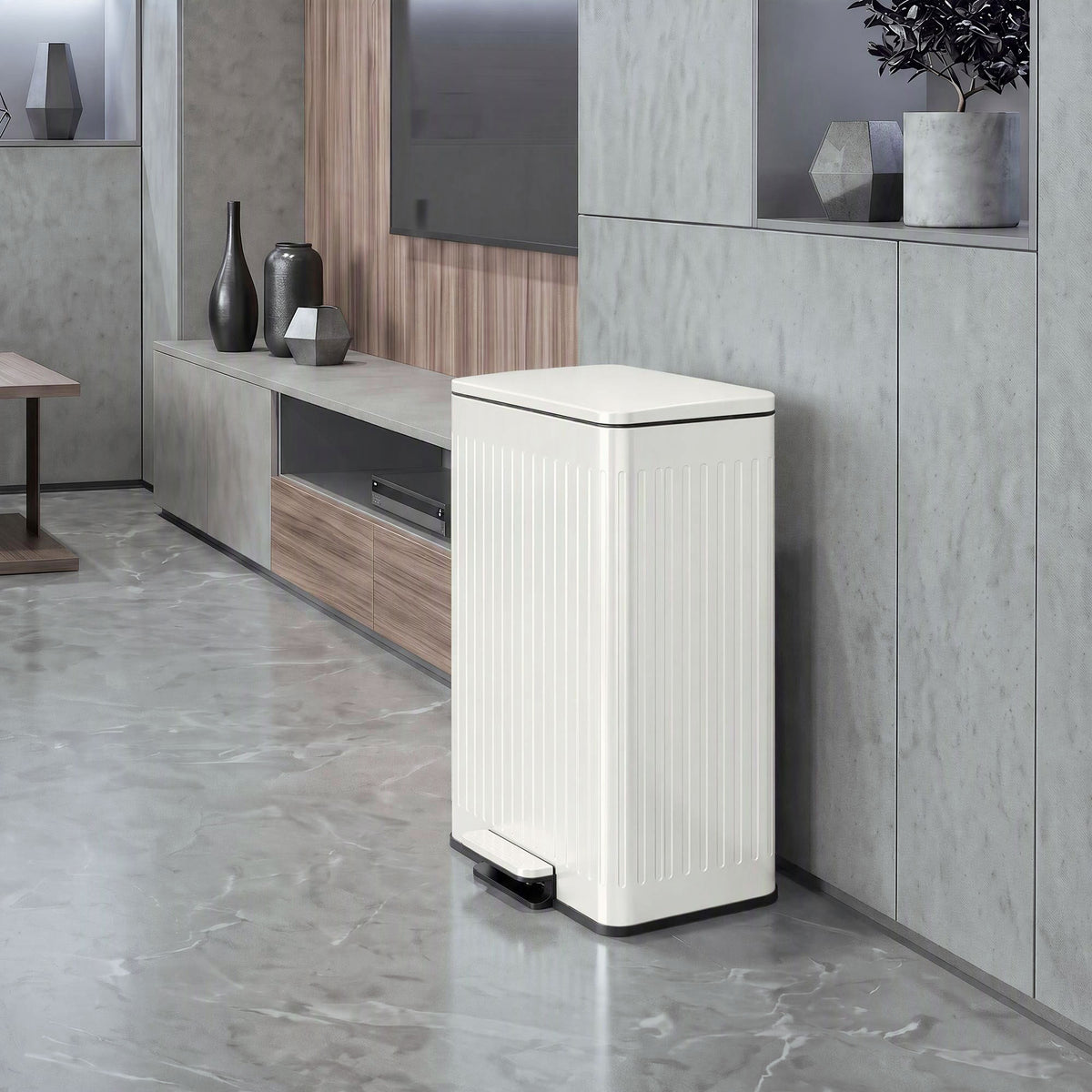HOMCOM 50L Kitchen Bin, Pedal Bin with Soft-Close and Stay-Open Lid, Removable Inner Bucket, Cream White