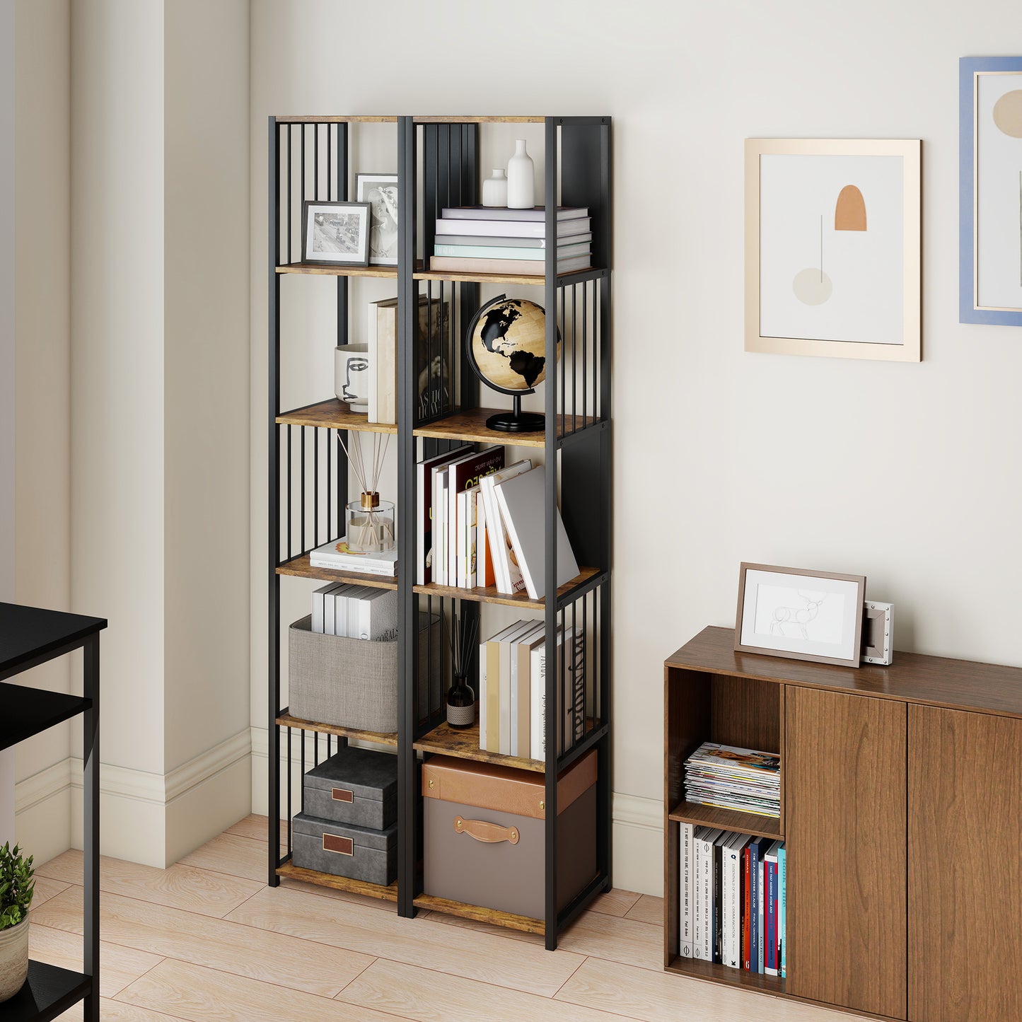HOMCOM 5-Tier Bookshelf with Steel Frame - Rustic Brown