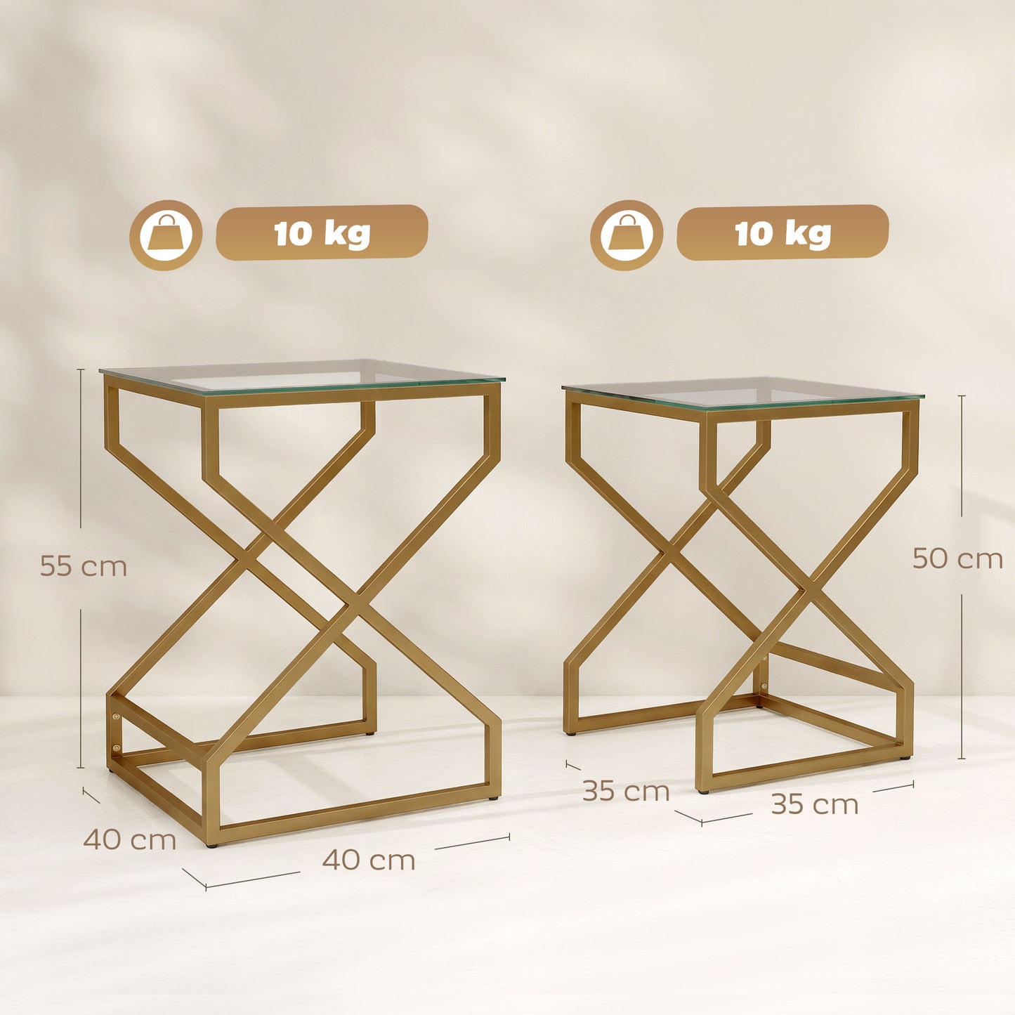 HOMCOM Nest of Tables, Side Table Set of 2 with Transparent Top, Coffee Table Set with Tempered Glass Top, Transparent