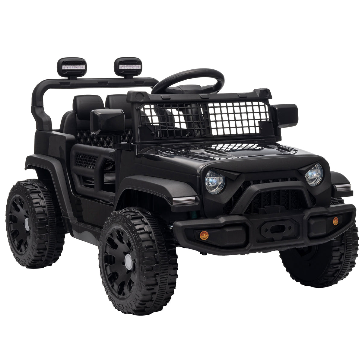 AIYAPLAY 12V Electric Car for Kids with Remote, Dual Motors, Rear Suspension, Soft Start, Music, Lights for 3-8 Years, Black