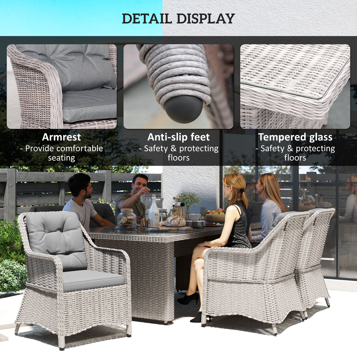 Outsunny Seven-Piece Rattan Dining Set - Mixed Grey