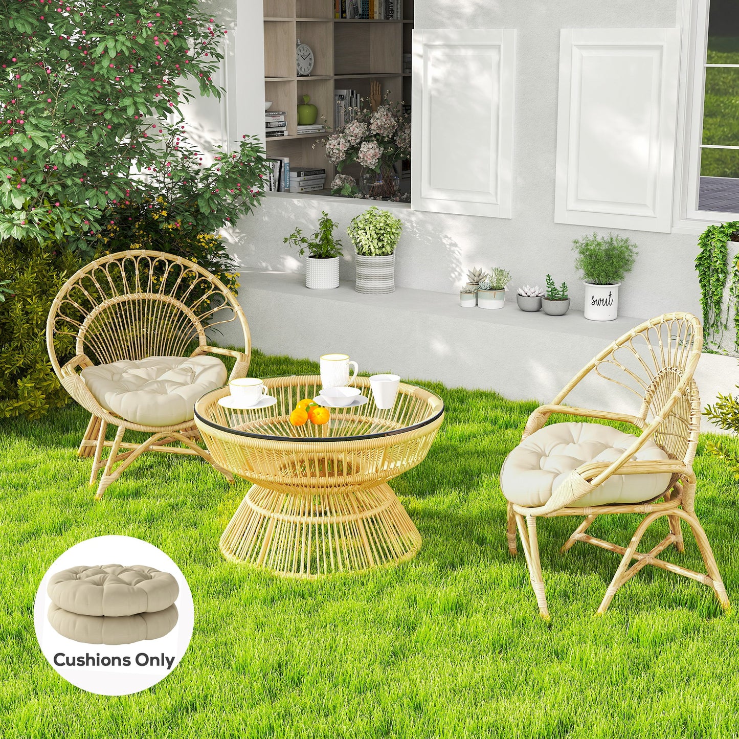 Outsunny Set of Two 60cm Outdoor Cushions - Beige