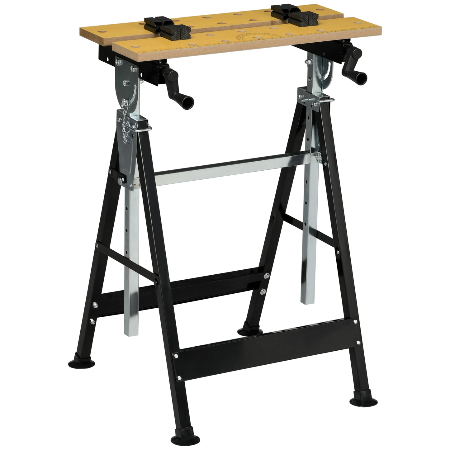 HOMCOM Portable Folding Workbench with Adjustable Height & Angle, Work Bench with 4 Adjustable Clamping Pegs, Beige