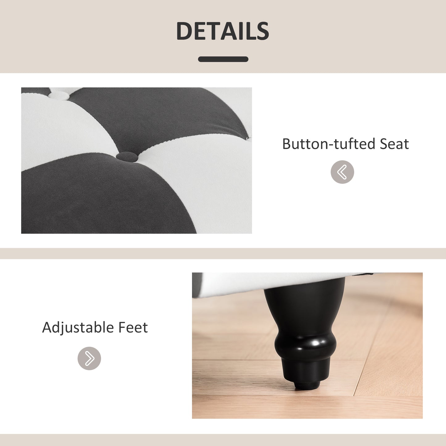 HOMCOM Storage Ottoman, Storage Bench with Wood Legs, Footstool, Footrest with Velvet Surface for Bedroom, Hallway, Living Room, 114 x 47 x 47 cm, Dark Grey and White