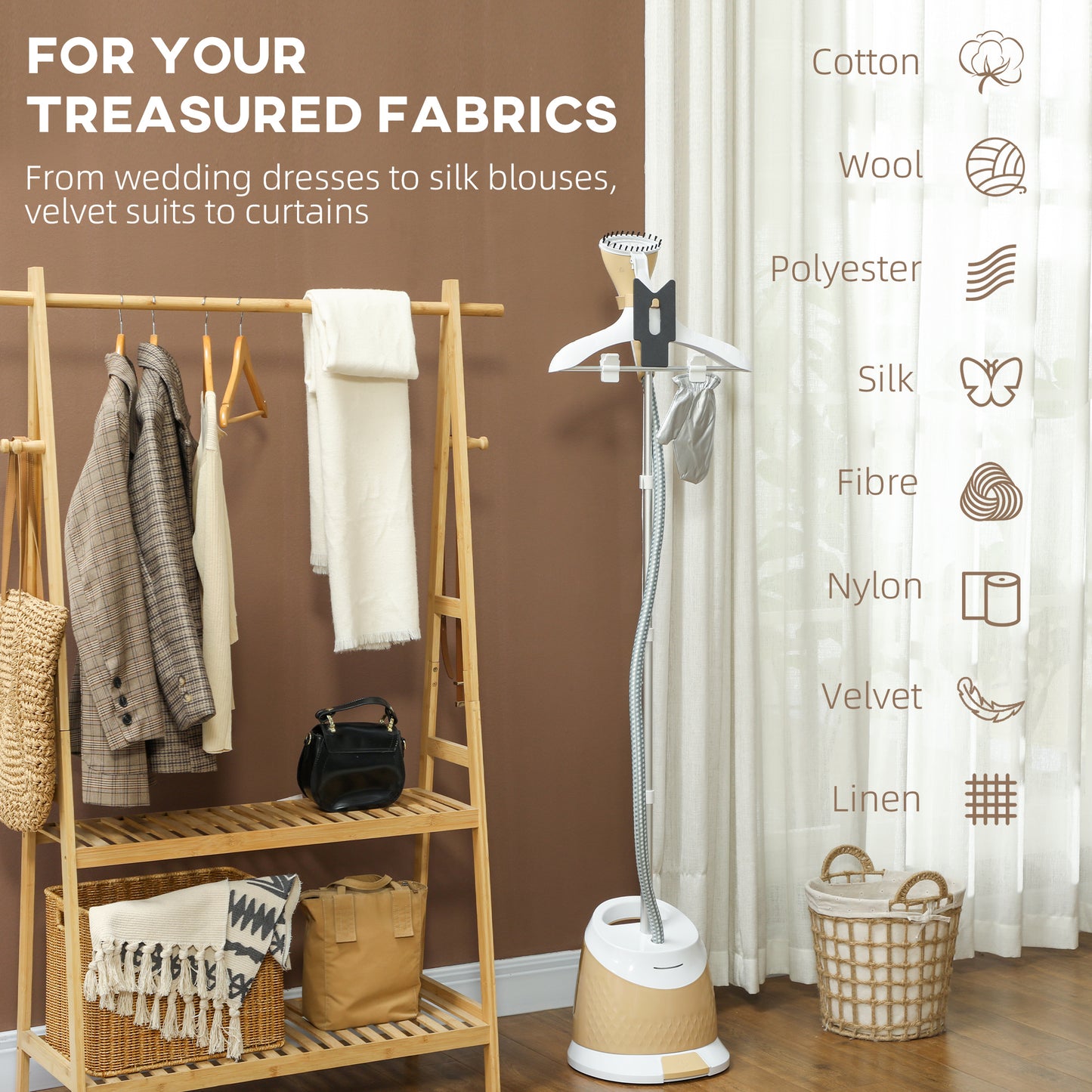 HOMCOM 1800W Standing Clothes Steamer, with Accessories - Grey