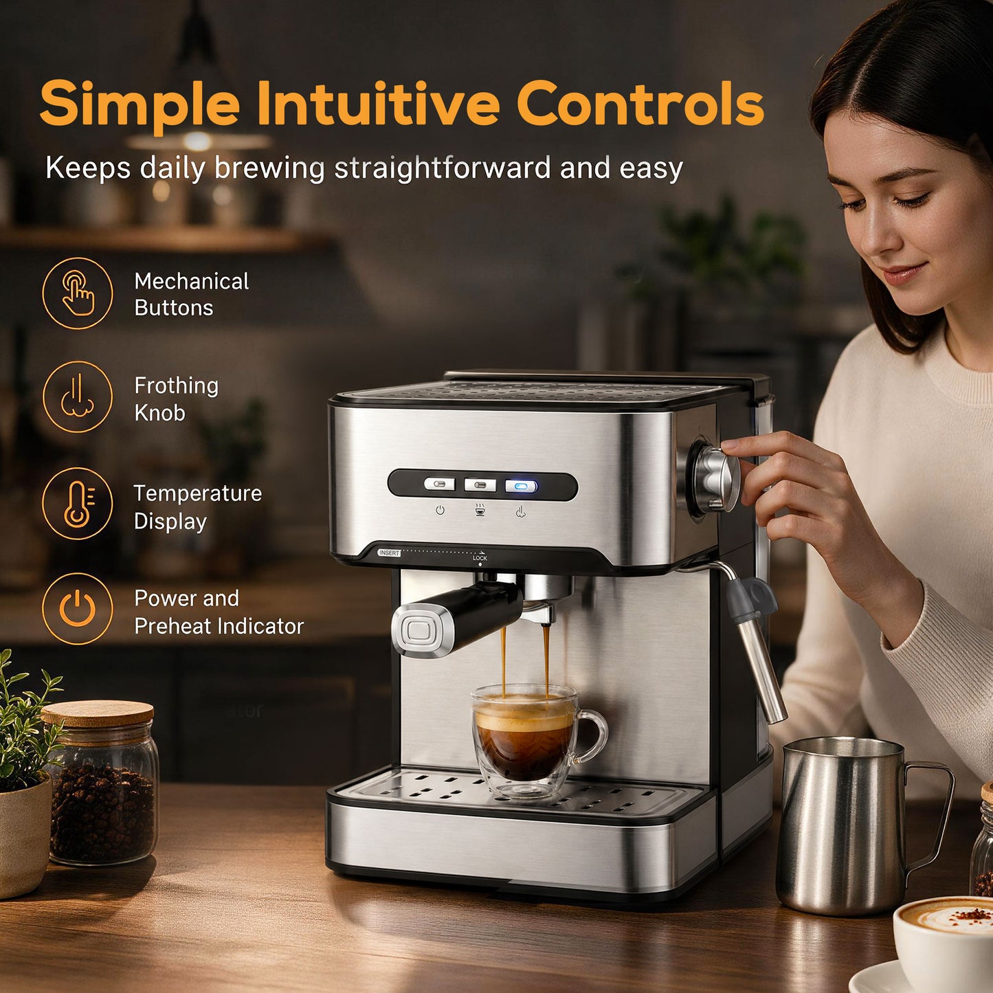 HOMCOM Espresso Machine, 20-Bar Semi Automatic Cappuccino Coffee Maker with Frother Wand, 1.6 L Water Tank, Black and Silver